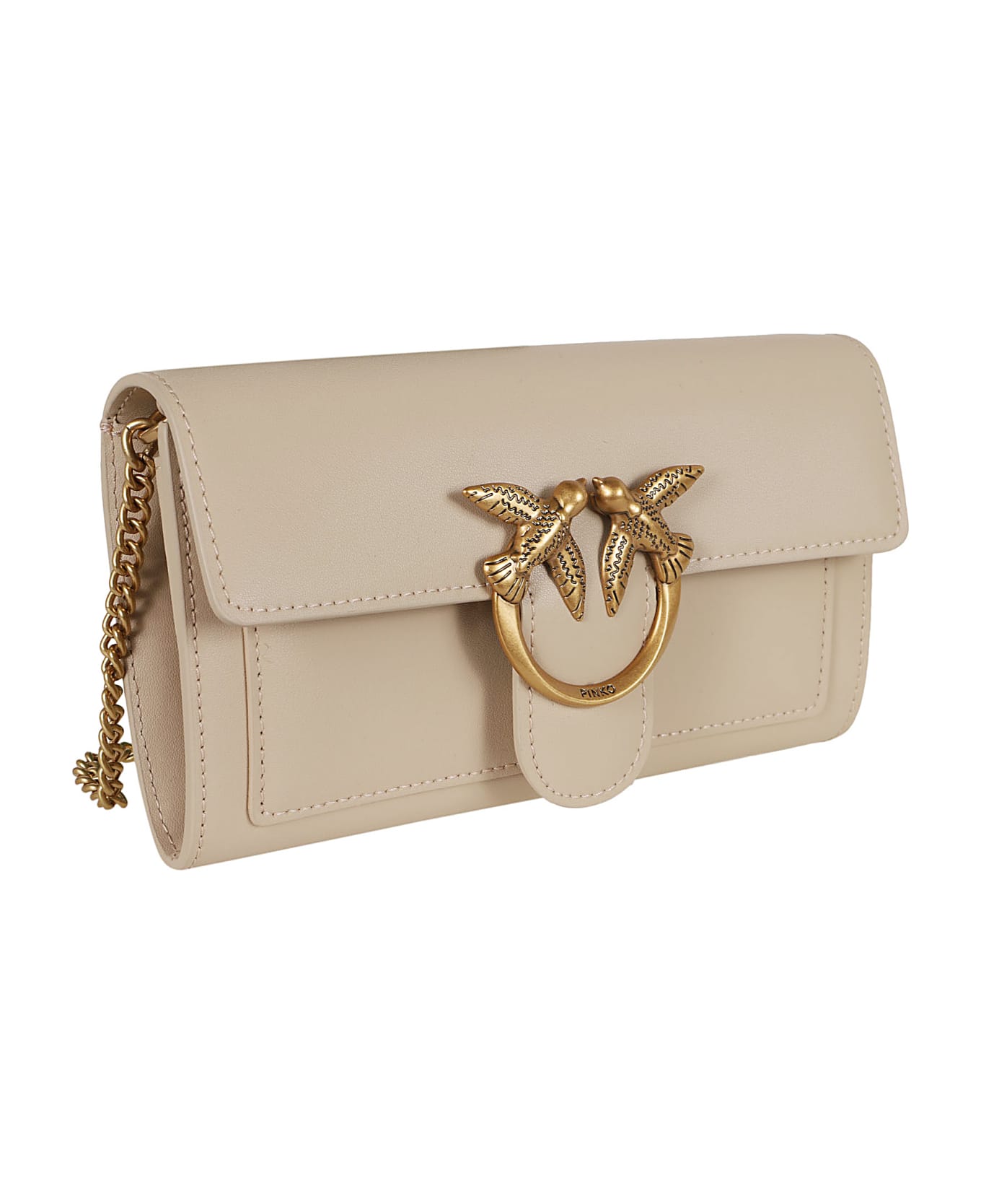 Pinko Love One Wallet C Vitello - Q Beige Grigio Fumo Antique Gold