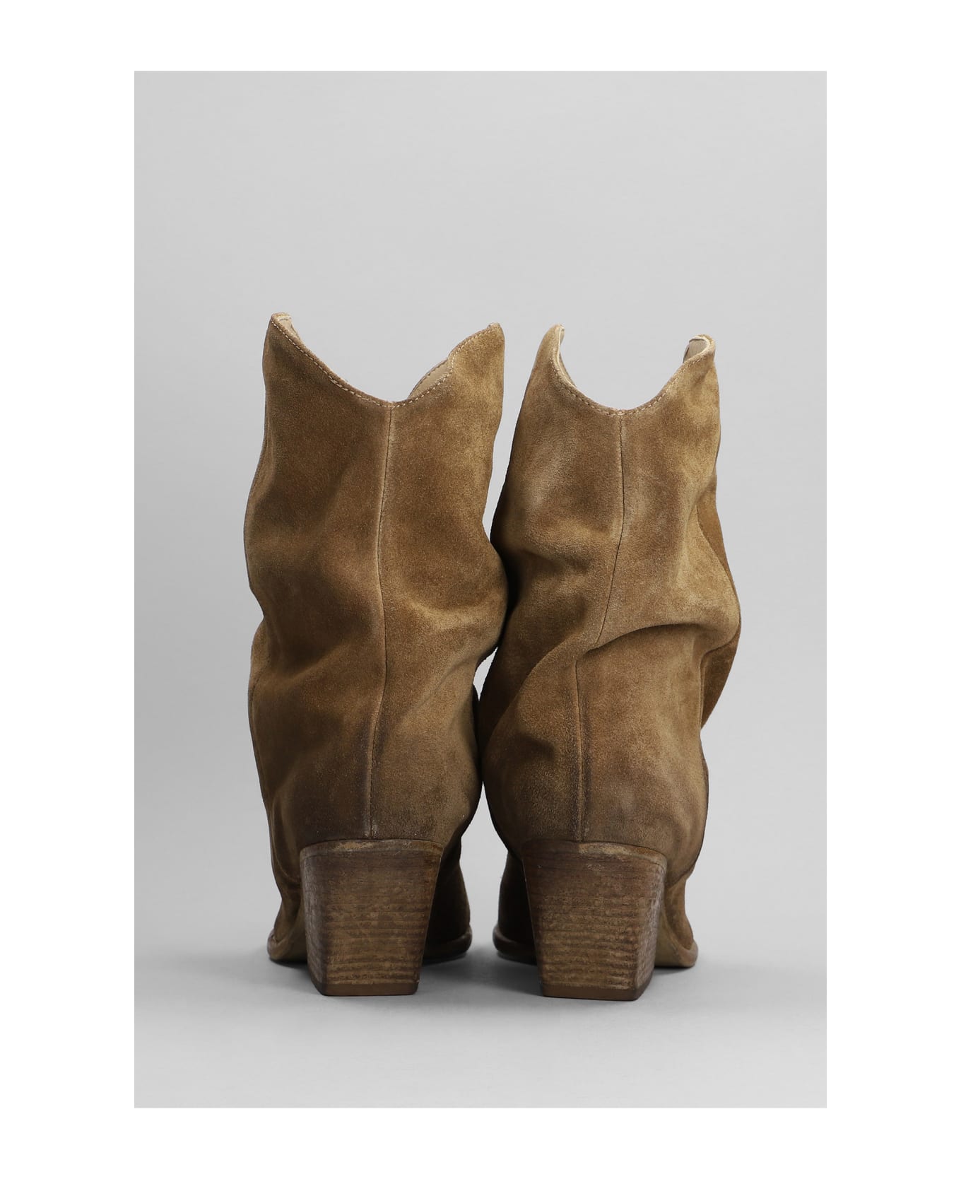 Elena Iachi Low Heels Ankle Boots In Camel Suede - Camel