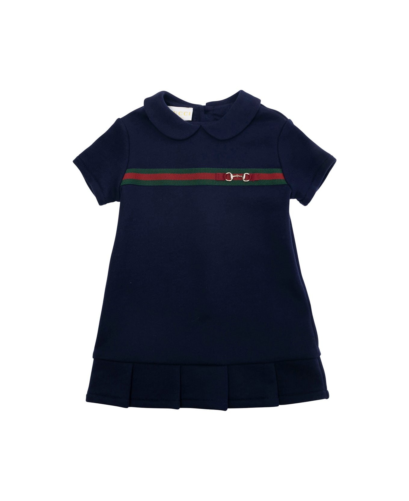 Gucci Blue Dress With Peter Pan Collar And Web Detail With Horsebit On The Front In Cotton Baby - Blu