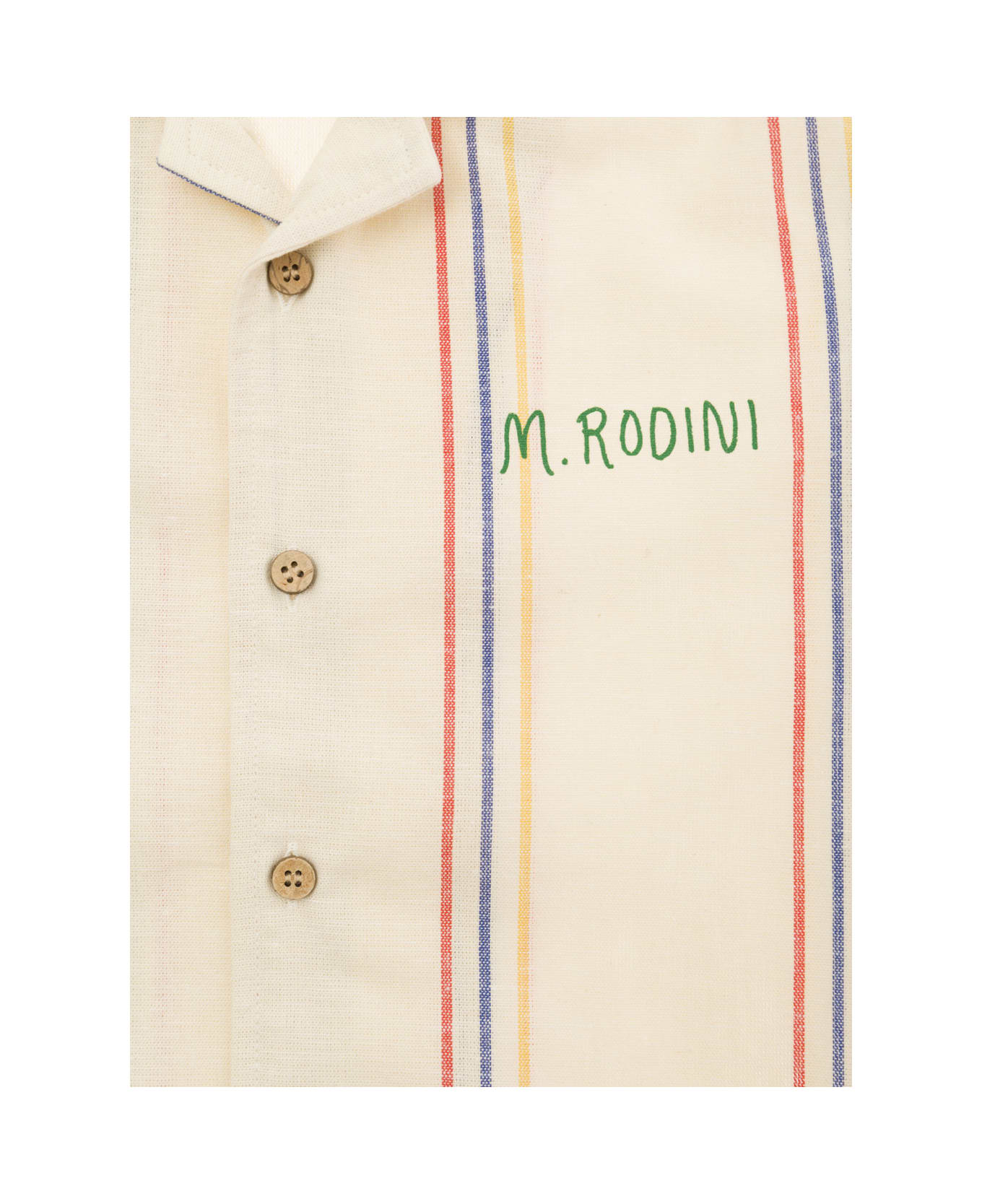 Mini Rodini Beige Striped Shirt With Embroidered Logo In Cotton Boy - Beige