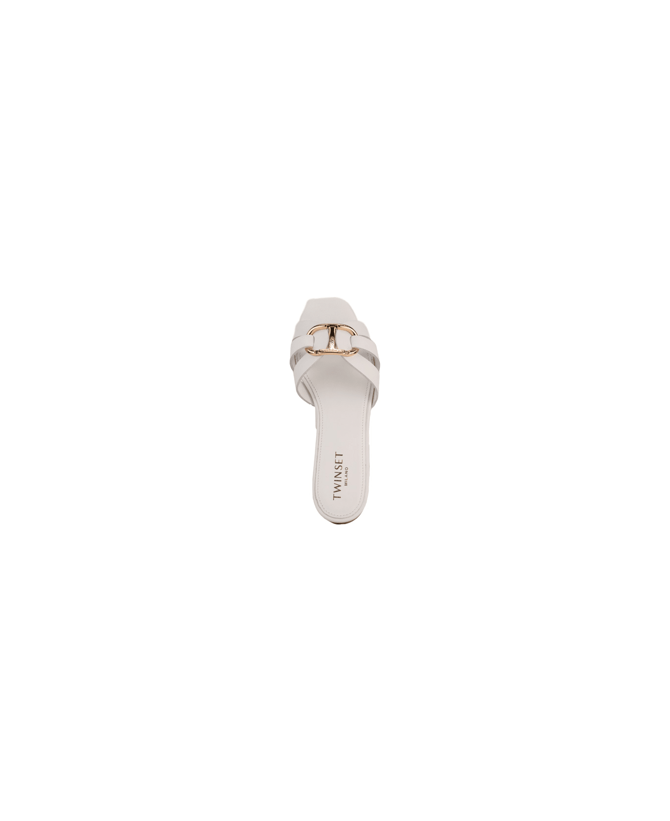 TwinSet Leather Sandals With Logo - BIANCO OTTICO
