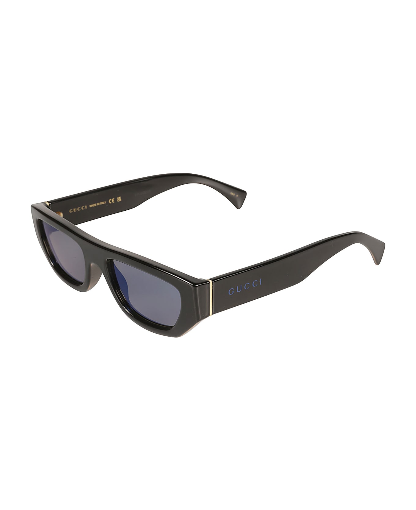 Gucci Eyewear Rectangular Frame Logo Sided Sunglasses - Black/Blue