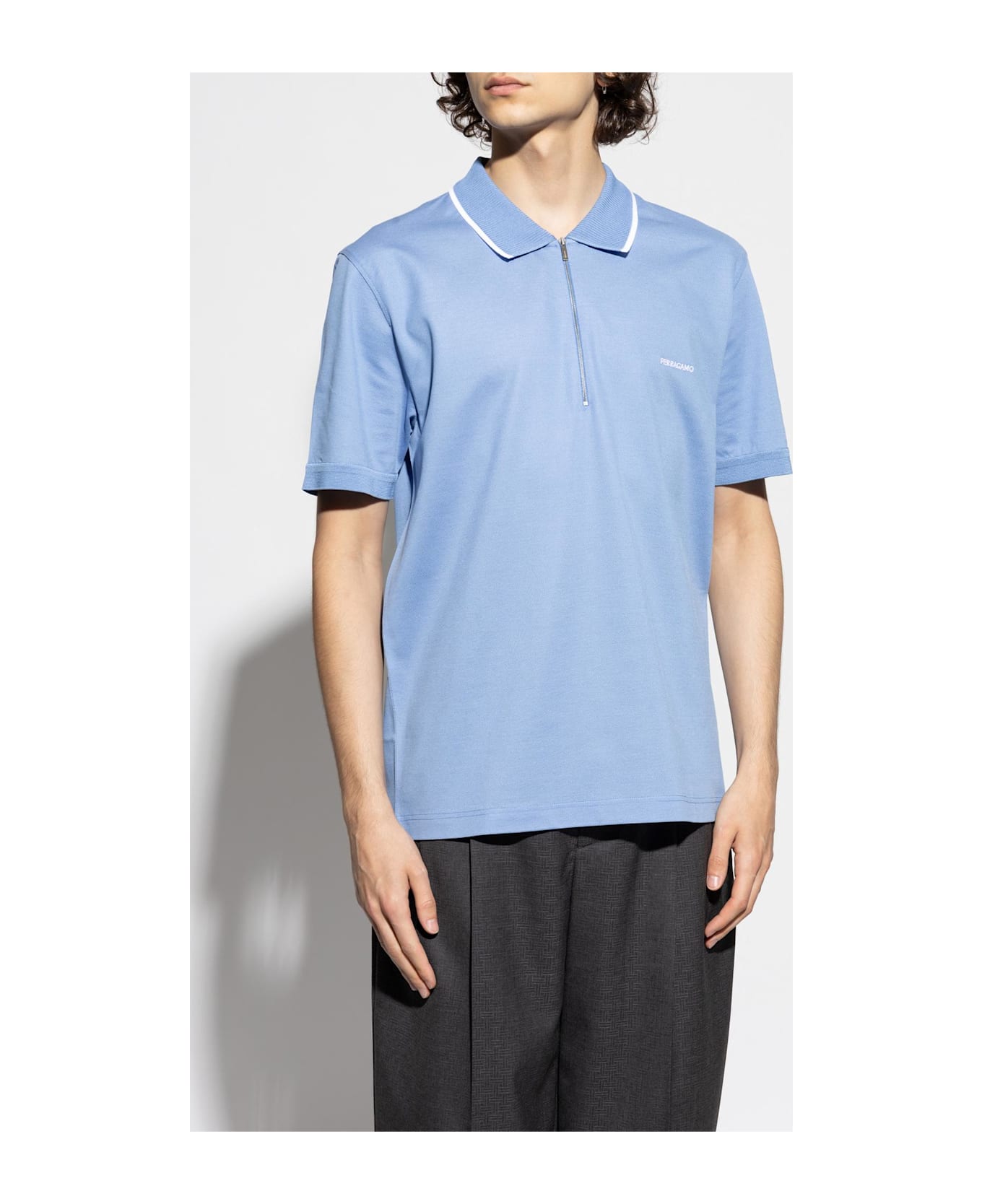 Ferragamo Polo With Logo - BLUE