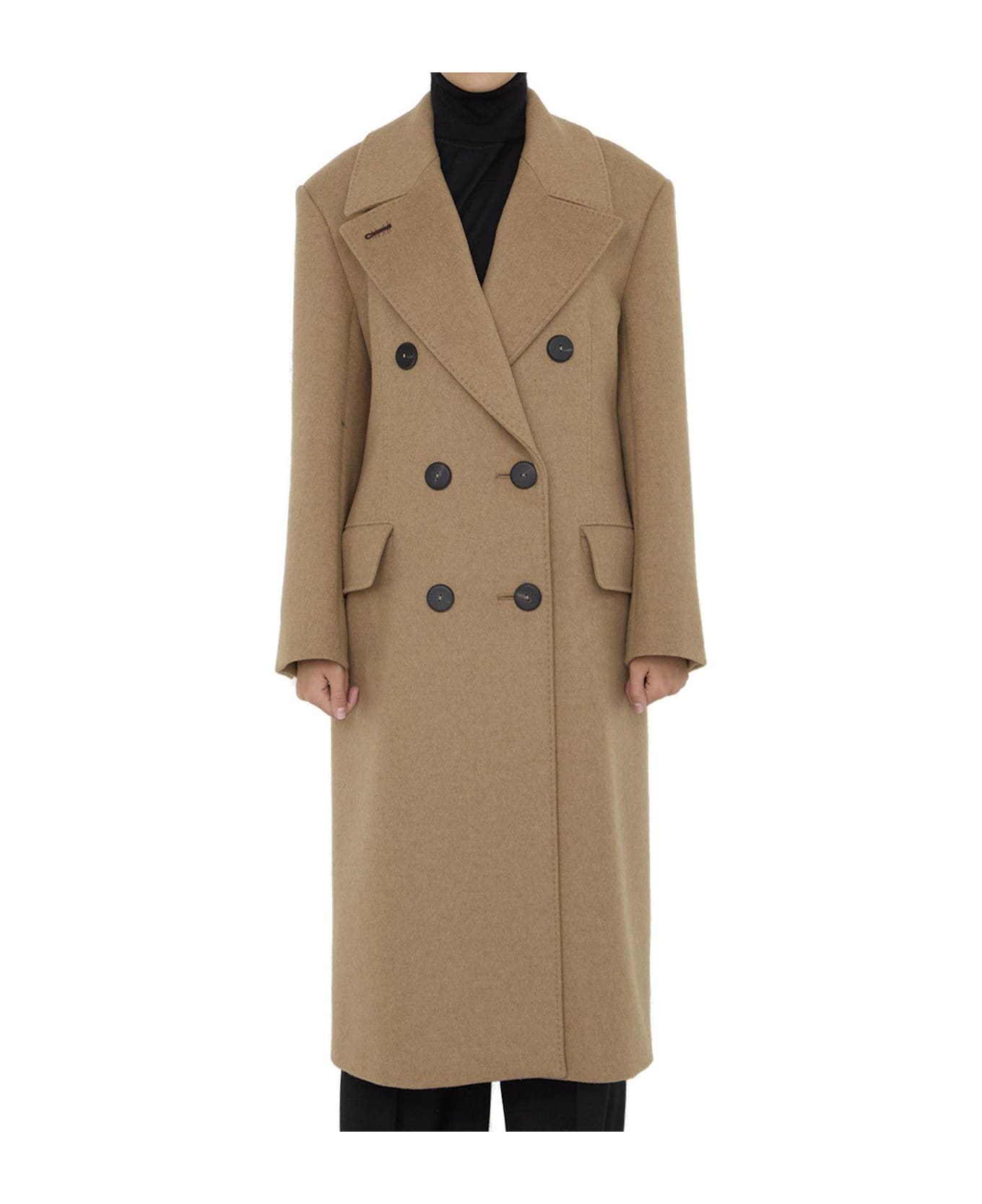 Max Mara Certo Double-breasted Long-sleeved Coat - Camel