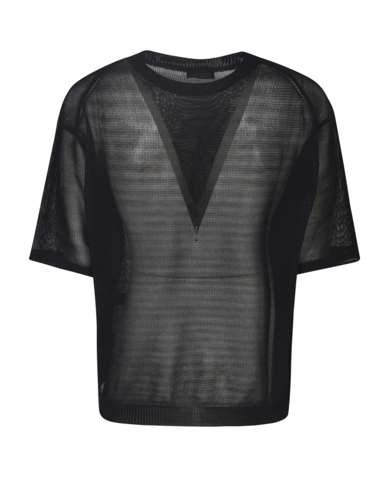 Roberto Collina Patched Pocket See Through Ribbed Top - Black
