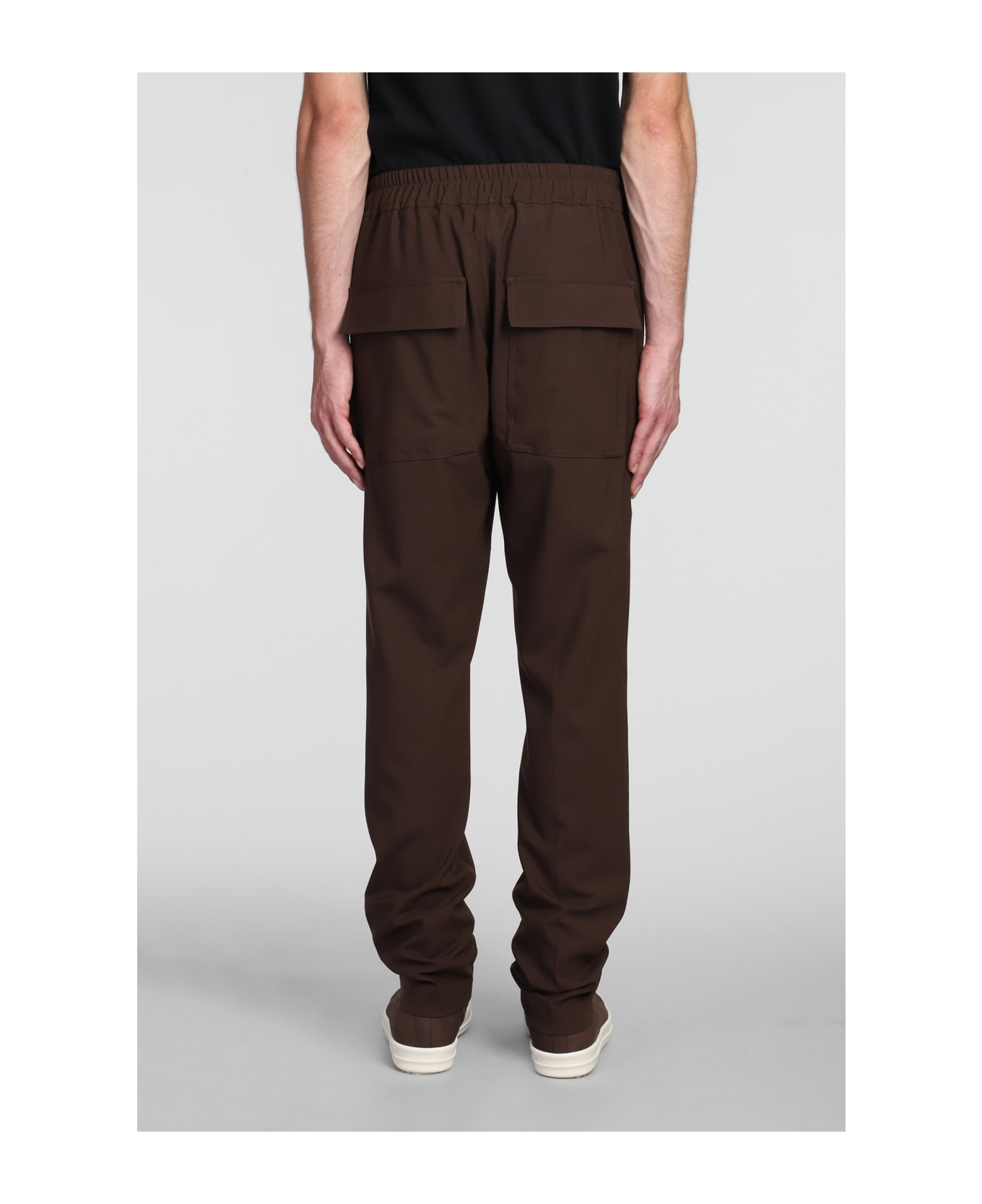 Rick Owens Drawstring Slim Long Pants In Brown Wool - brown スウェットパンツ
