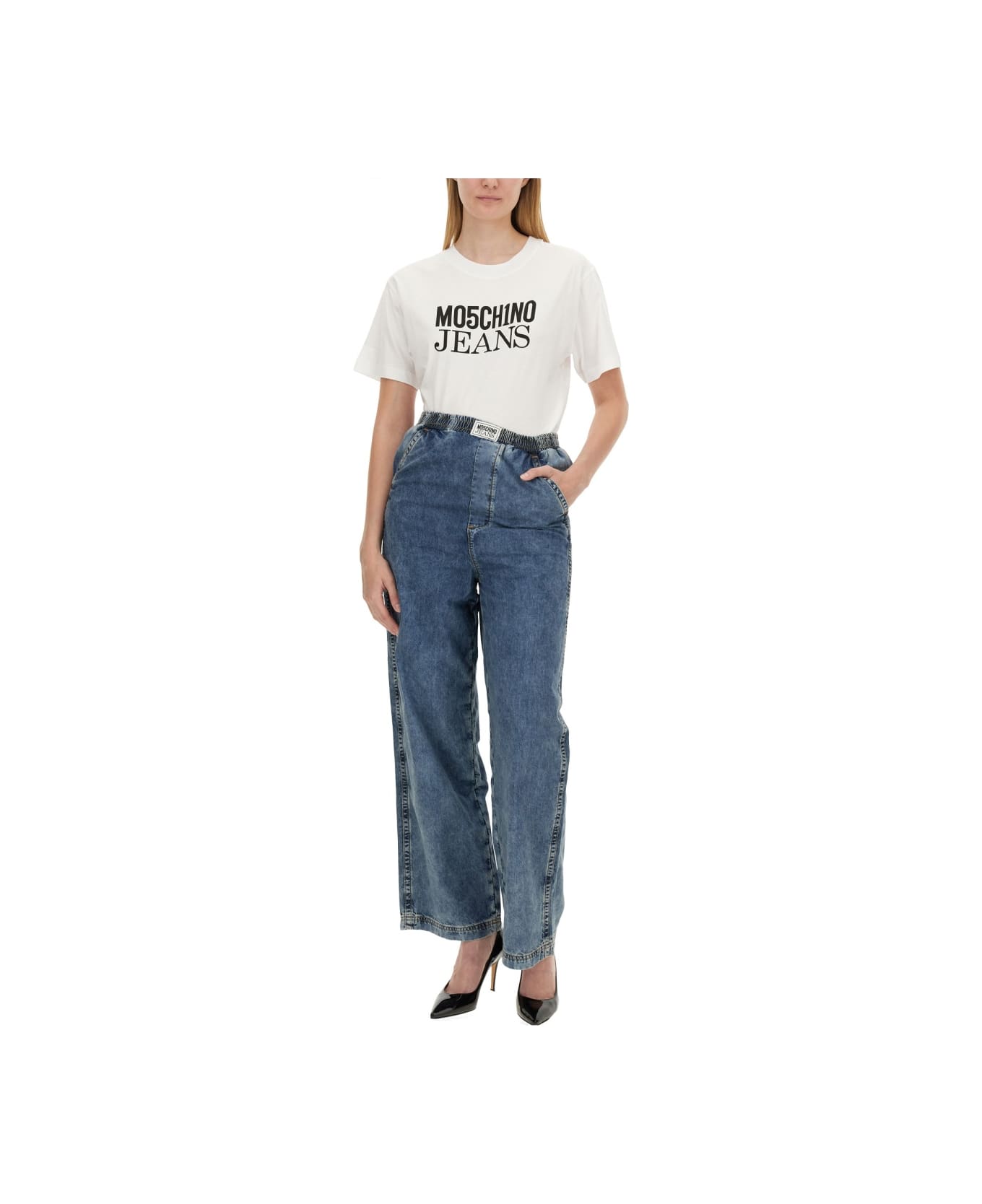 M05CH1N0 Jeans T-shirt With Logo - WHITE