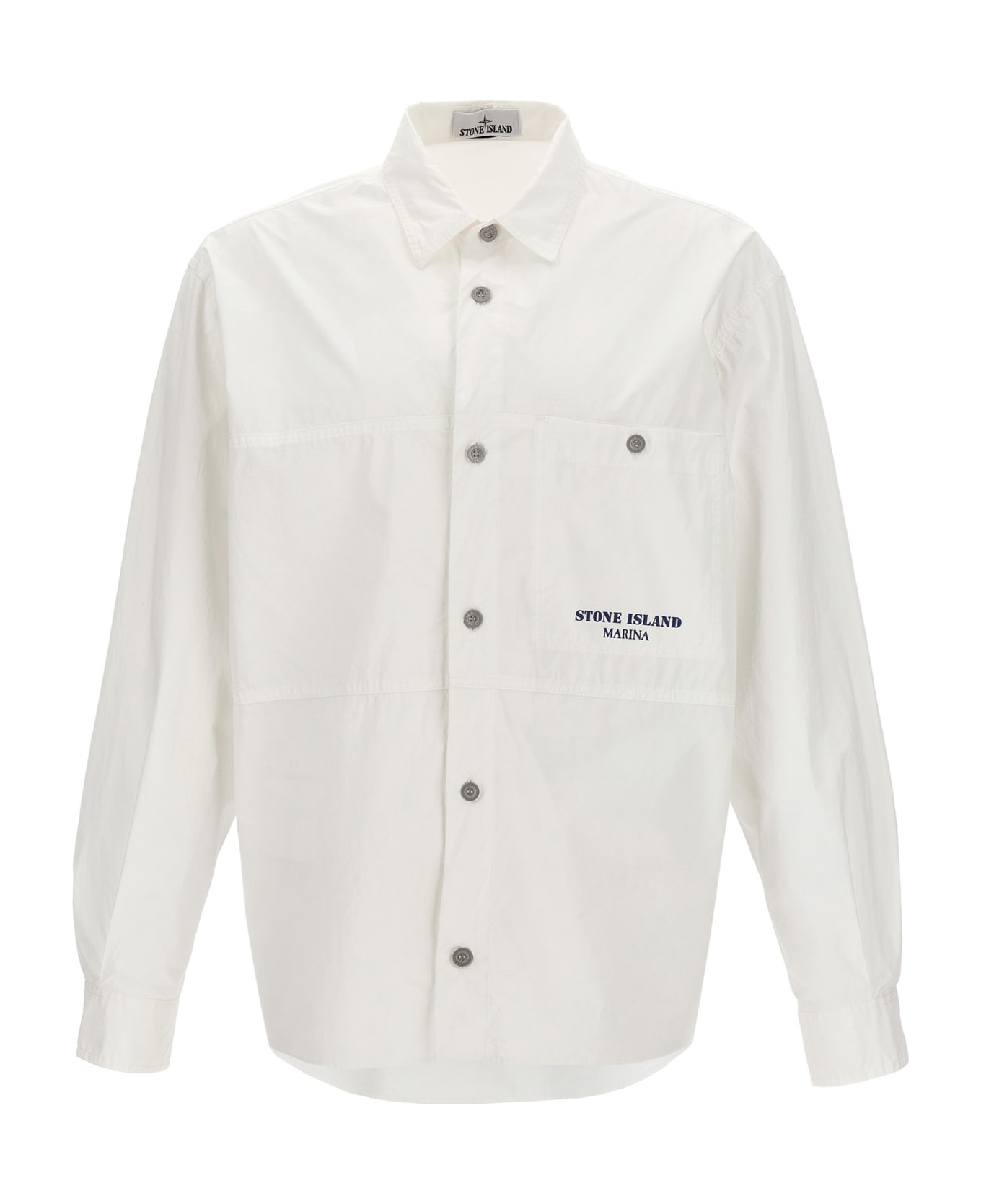 Stone Island Logo Print Overshirt - White