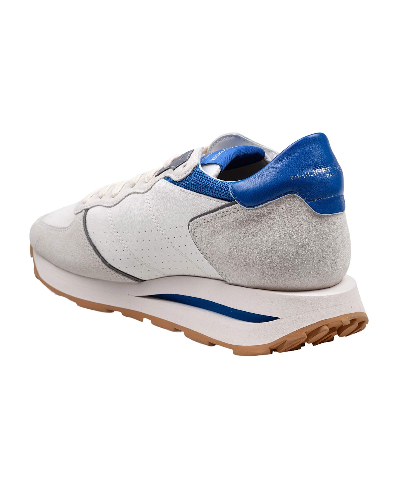 Philippe Model Sneakers Tropez In Perforated Leather Color Gray/bluette - WHITE/BLU