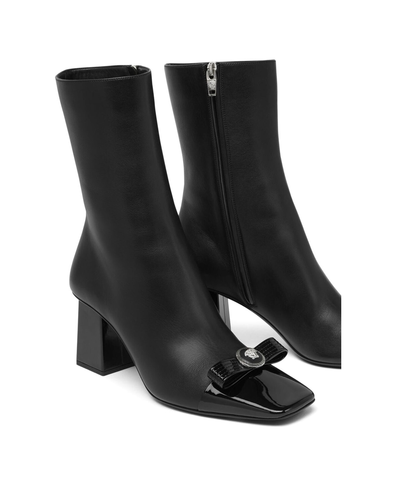 Versace Black Leather Ankle Boots - P Black Palladium