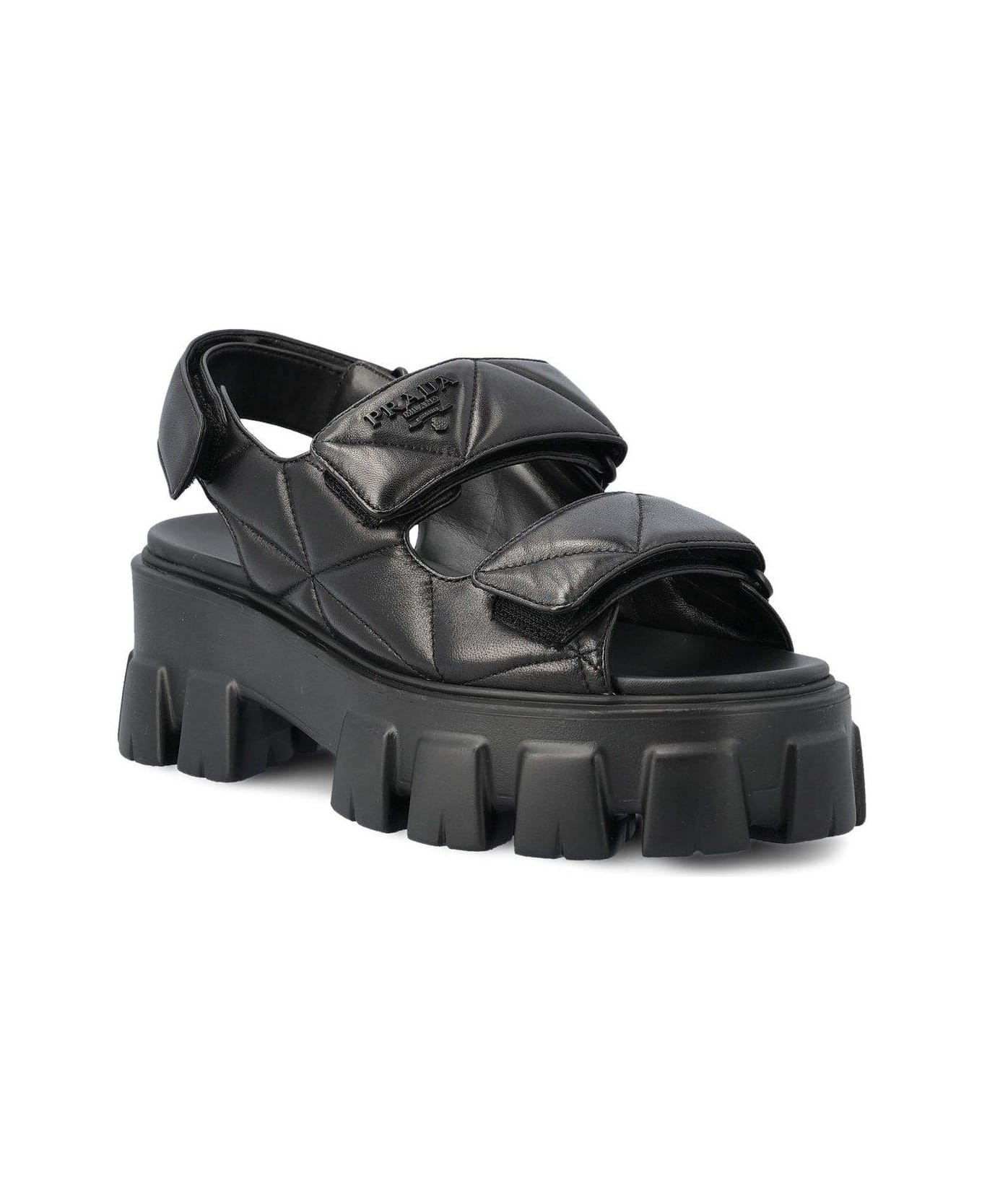 Prada Triangle-logo Quilted Sandals - Nero サンダル