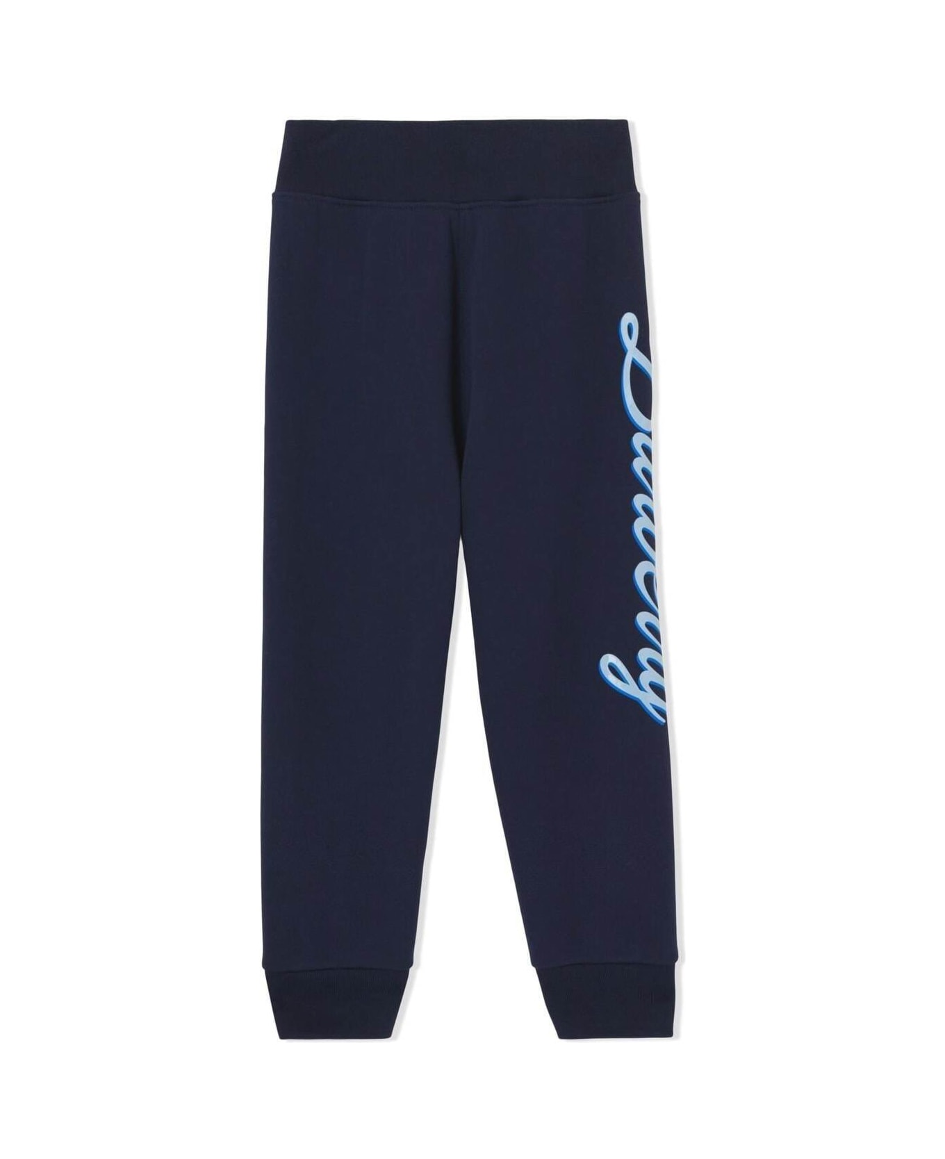 Burberry Blue Trousers With Logo Script Print In Cotton Kids - Blu