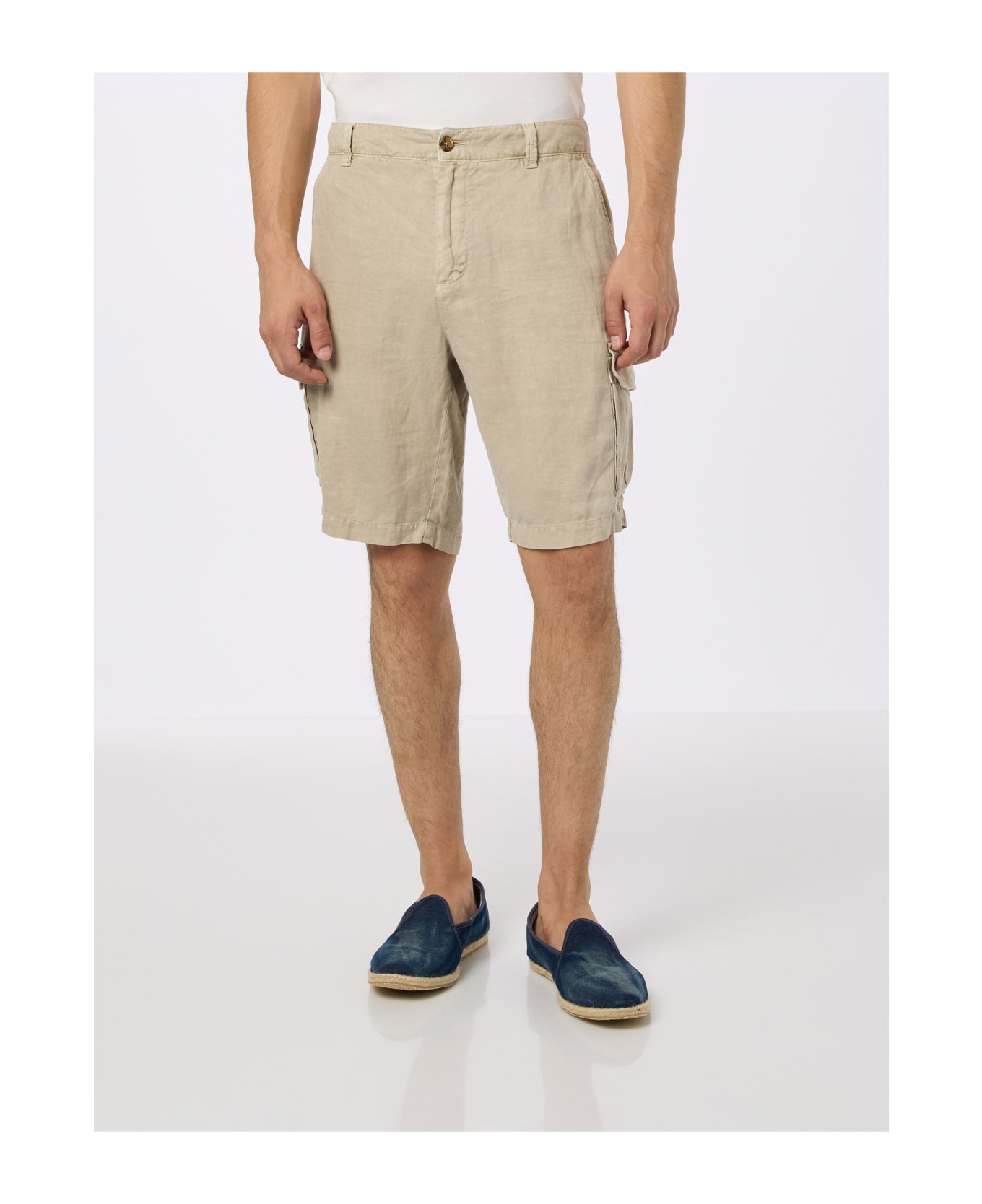 MC2 Saint Barth Man Beige Linen Bermuda Shorts Rodi - WHITE