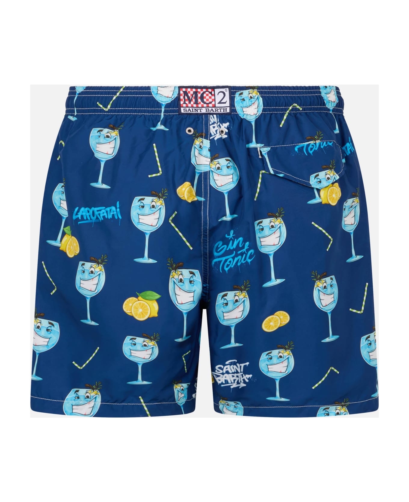 MC2 Saint Barth Man Lightweight Fabric Swim-shorts Lighting With Cryptopuppets Print | Cryptopuppets Special Edition - BLUE