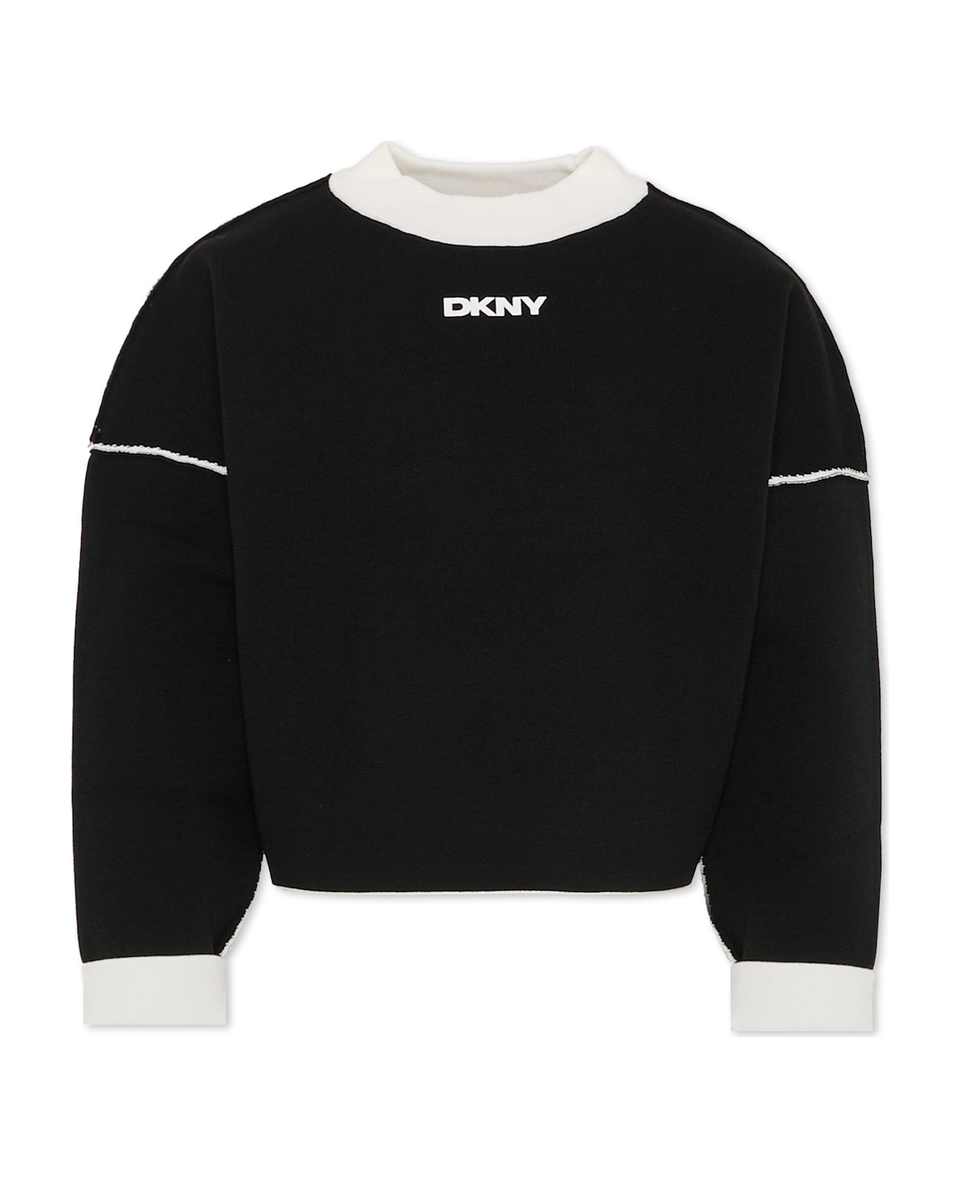 DKNY Reversible Black Crop Sweater For Girl With Logo - Black