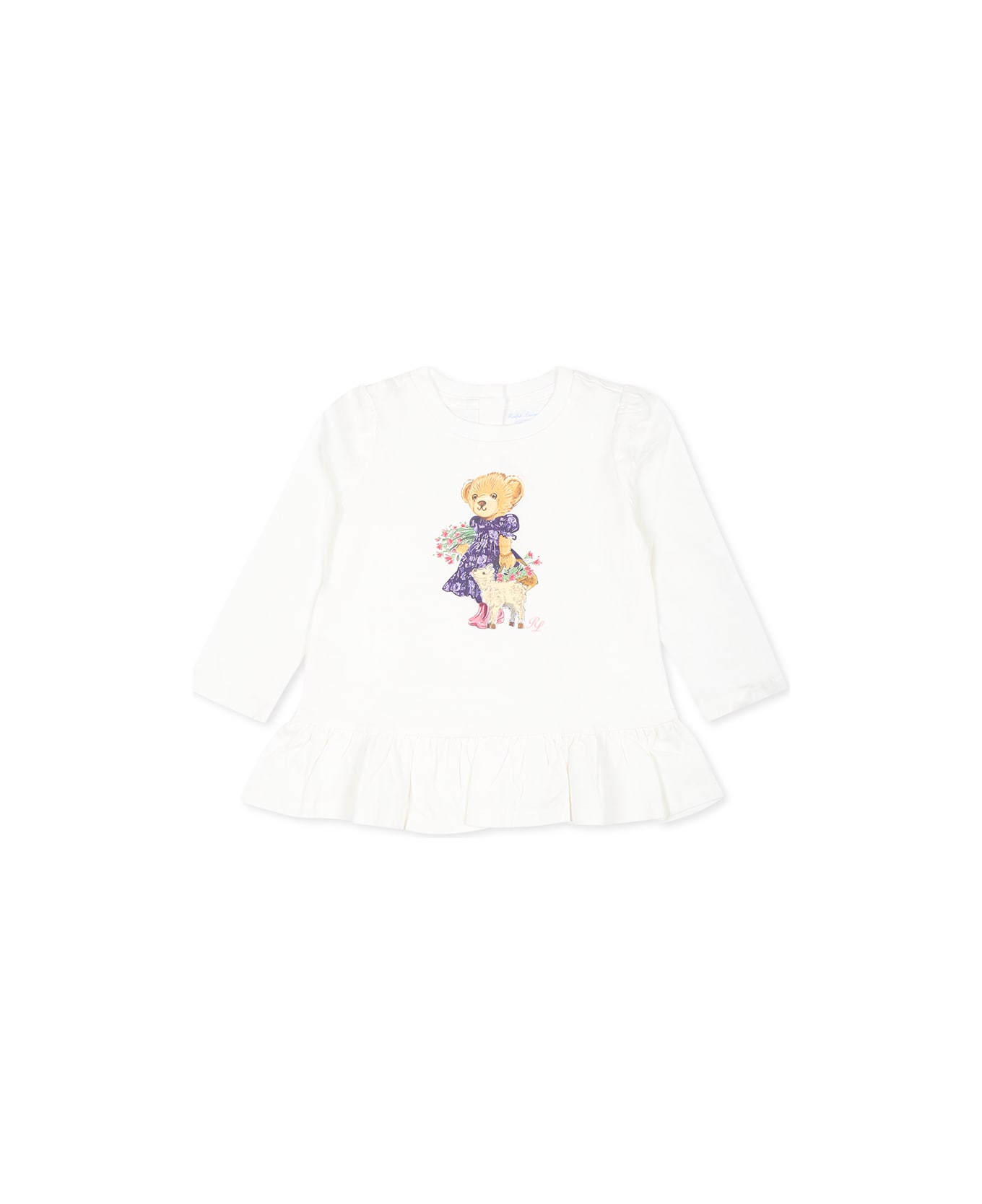 Ralph Lauren White T-shirt For Baby Girl With Polo Bear - White