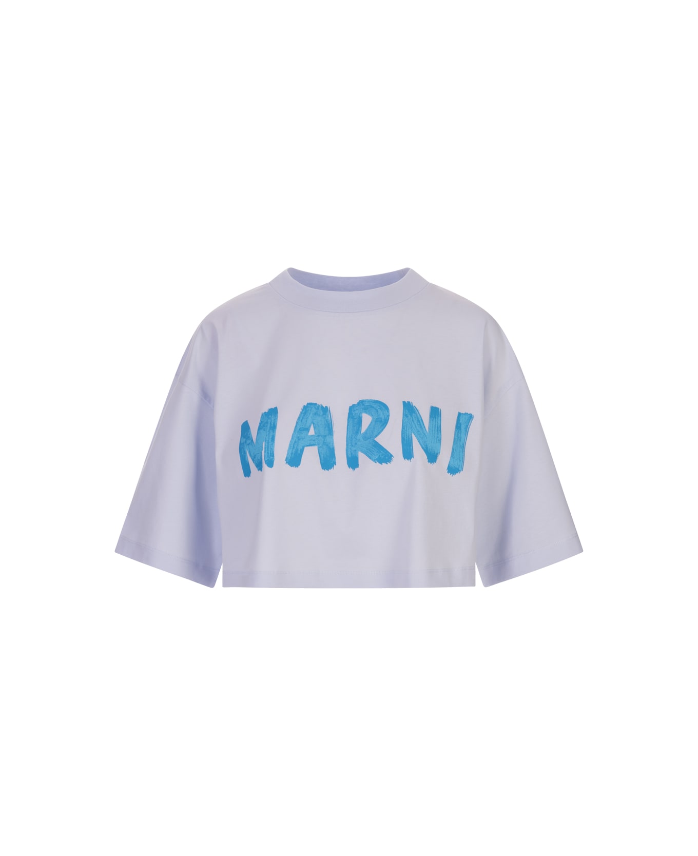 Marni Light Blue Crop T-shirt With Blue Brushed Logo - Blue