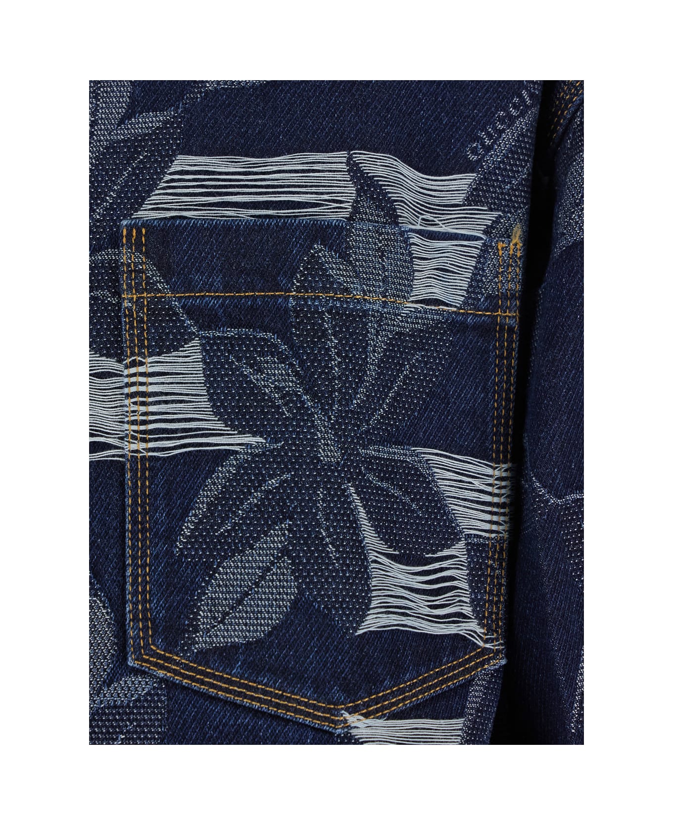 Gucci Blue Jacket With All-over Floral Motif And Ripped Details In Denim Man - Blu