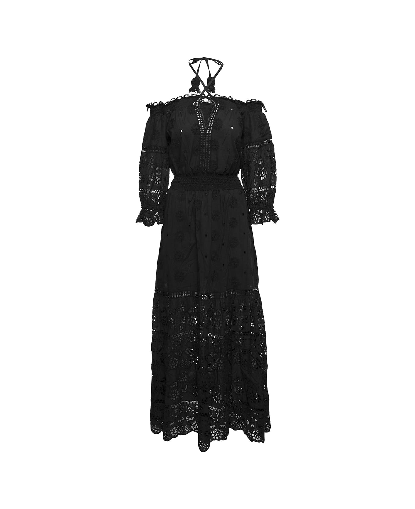 Temptation Positano Embroidered Off-shoulder Maxi Dress In Black Cotton Woman - Black