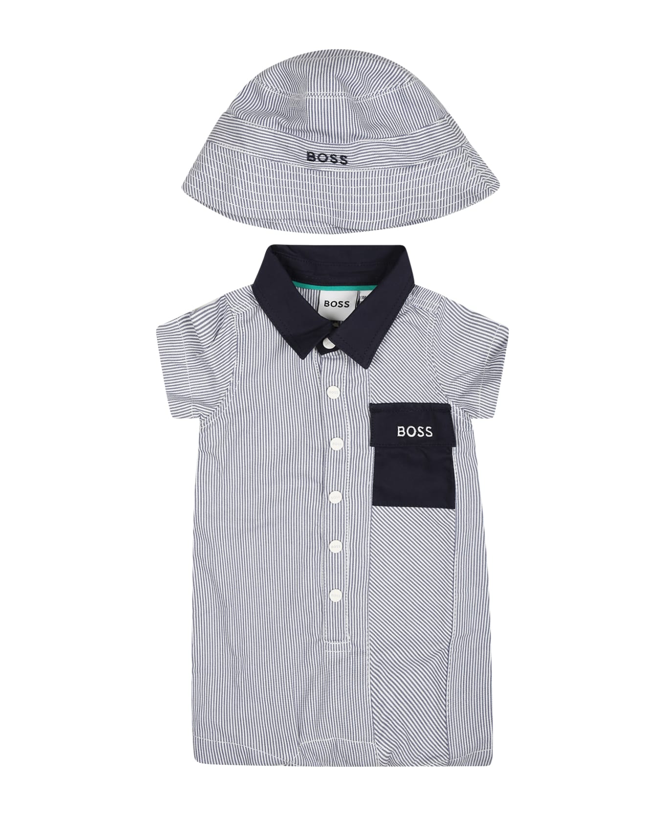 Hugo Boss Blue Set For Baby Boy With Logo - Blue ボディスーツ＆セットアップ