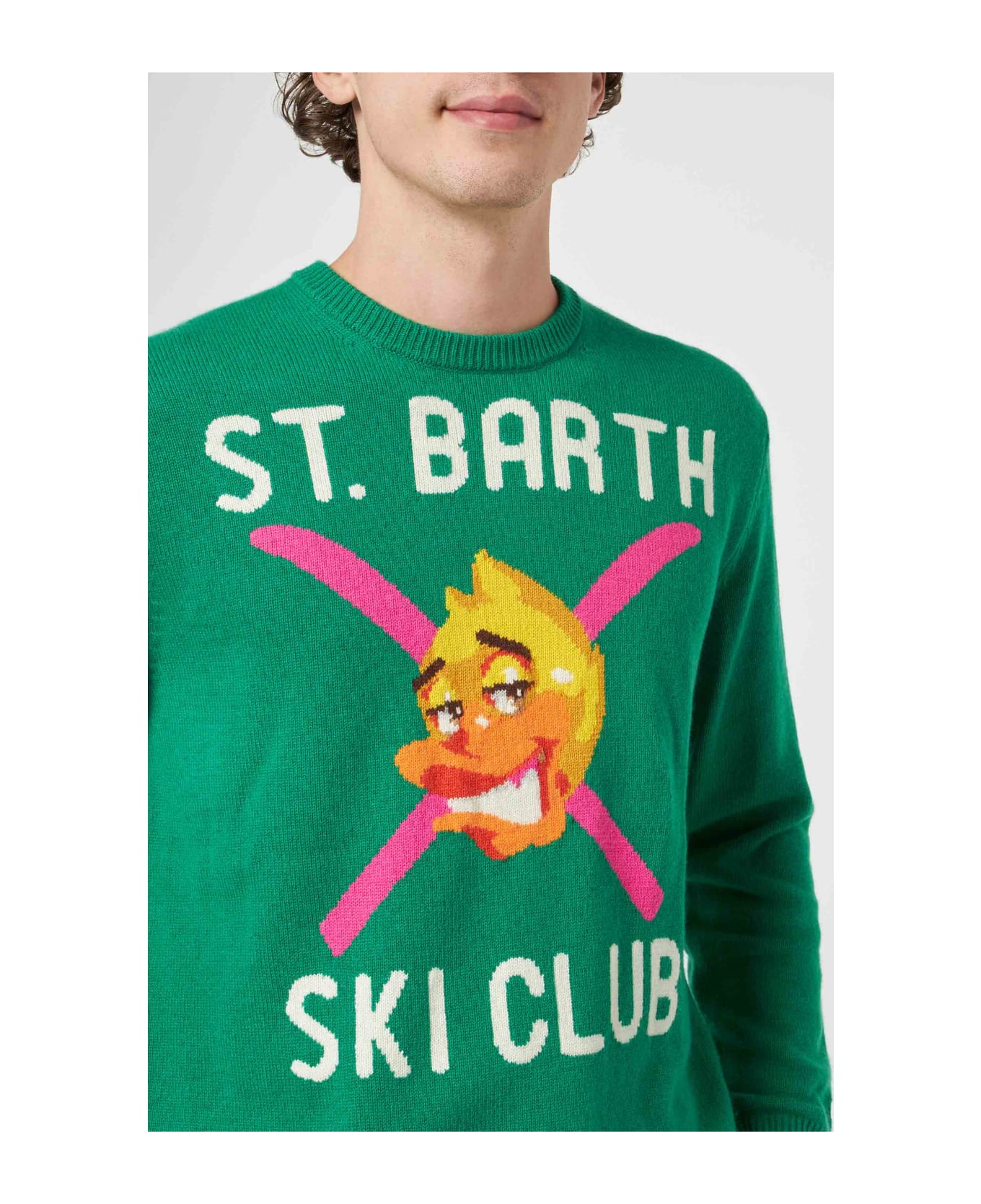 MC2 Saint Barth Man Crewneck Sweater With Crypto Ducky Jacquard | Crypto Puppets Special Edition - GREEN
