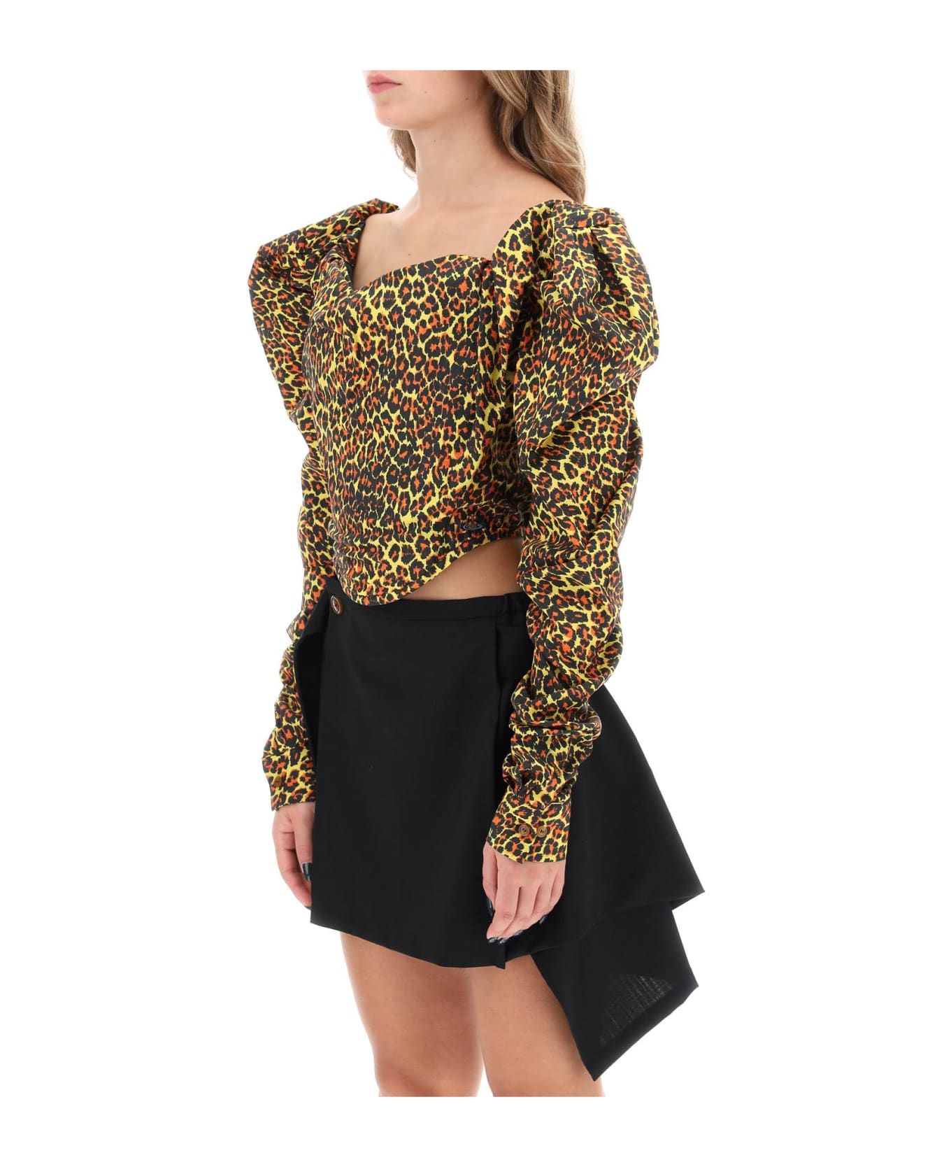 Vivienne Westwood Long Sleeve Sunday Corset Top In Regenerative Poplin - LEOPARD (Yellow)