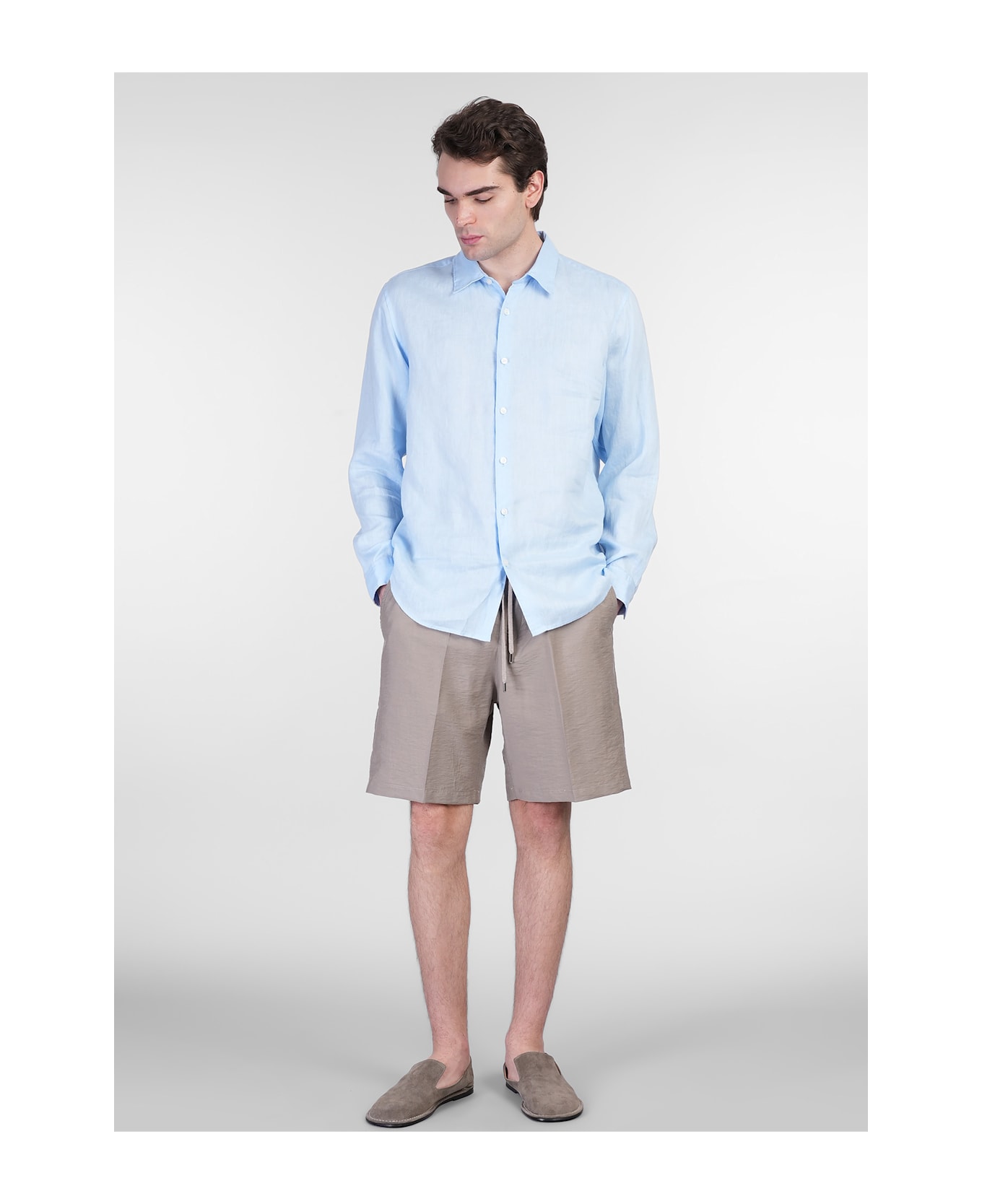 Theory Shirt In Cyan Linen - cyan