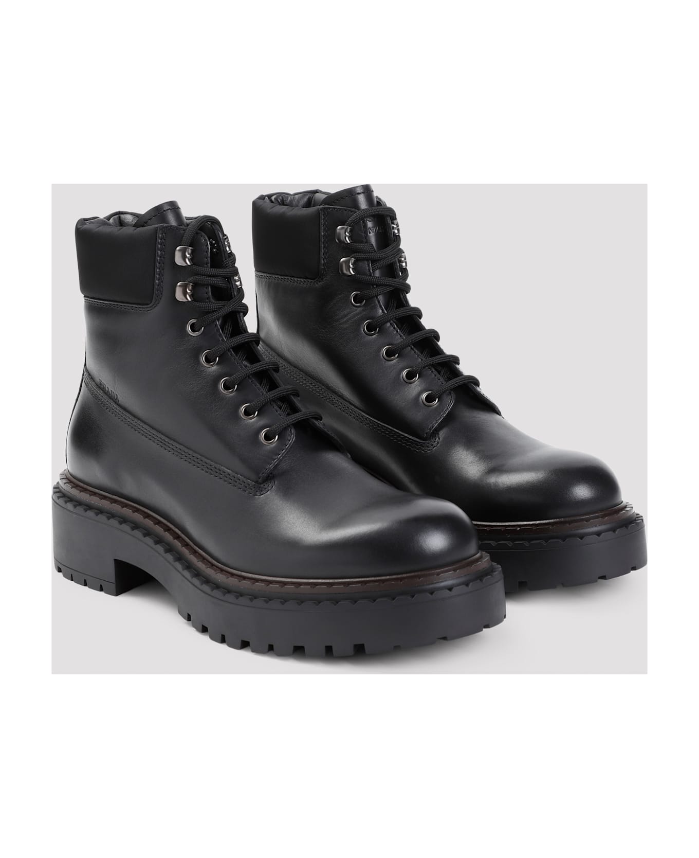 Prada Black Leather Ankle Boots - NERO
