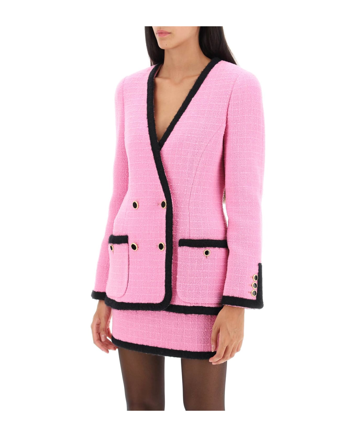 Alessandra Rich Double-breasted Boucle Tweed Jacket - PINK (Pink)
