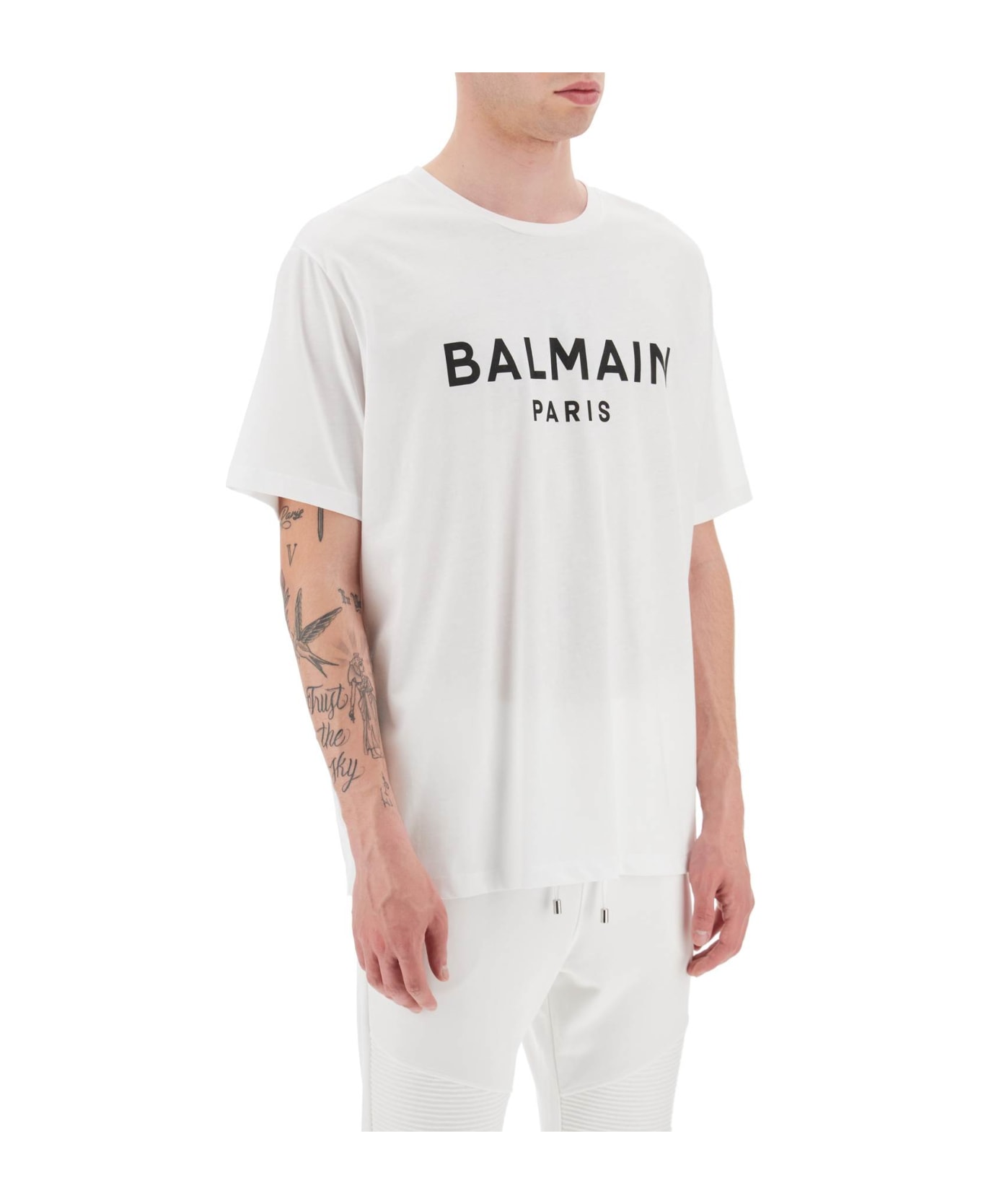 Balmain Logo Print T-shirt - BLANC/NOIR シャツ
