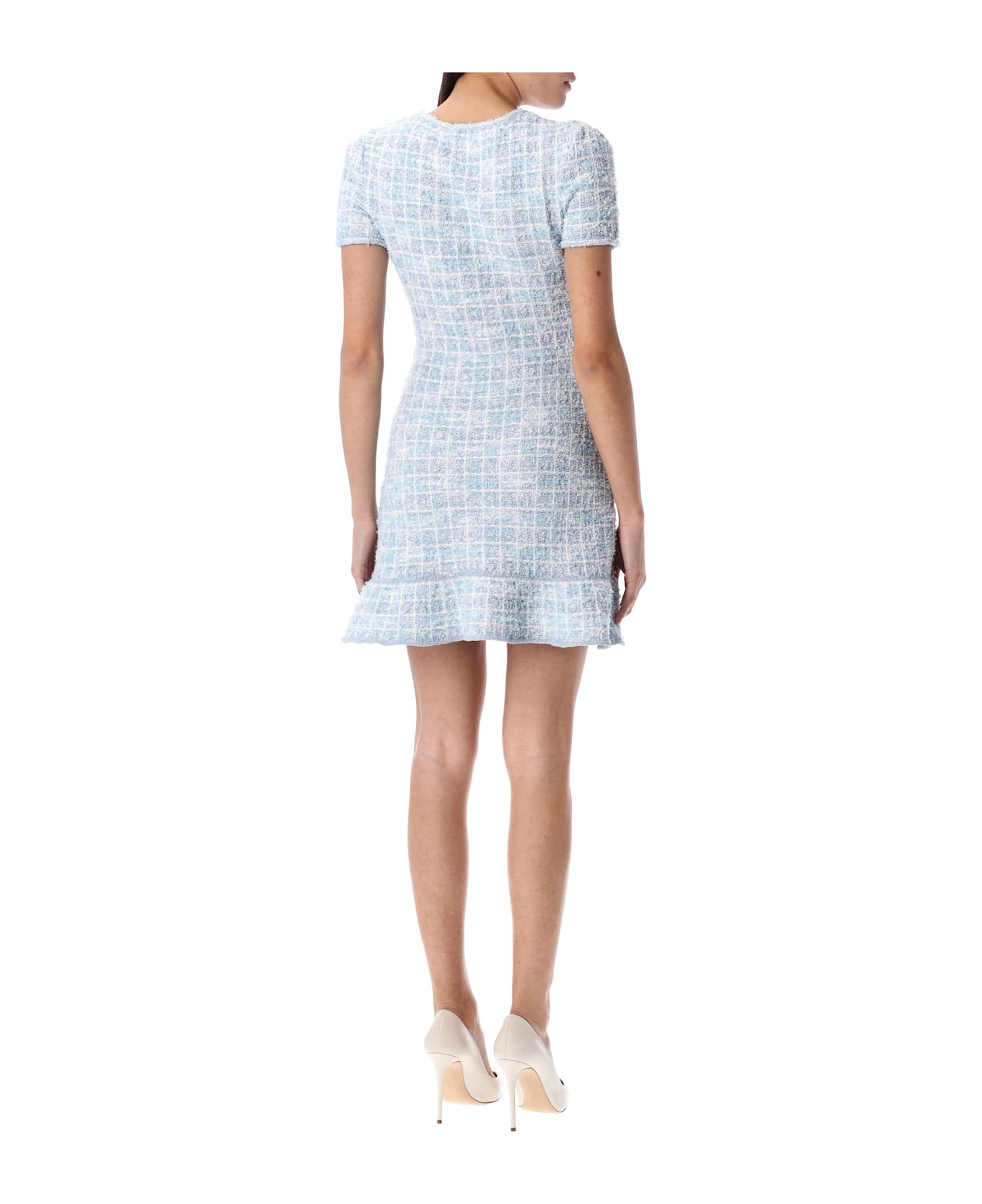 self-portrait Check Knit Mini Dress - LIGHT BLUE