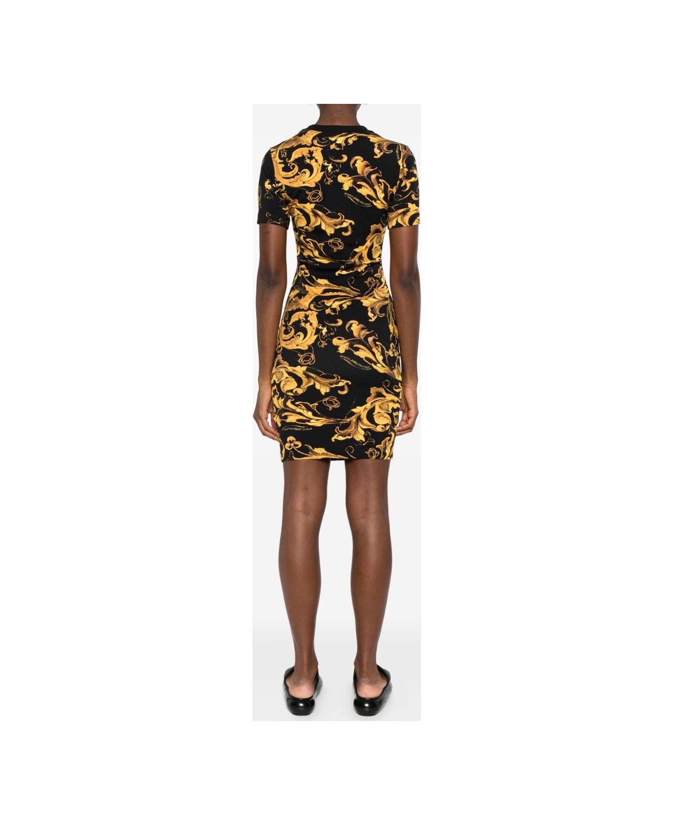 Versace Jeans Couture Short Dress With Baroque Print - Black