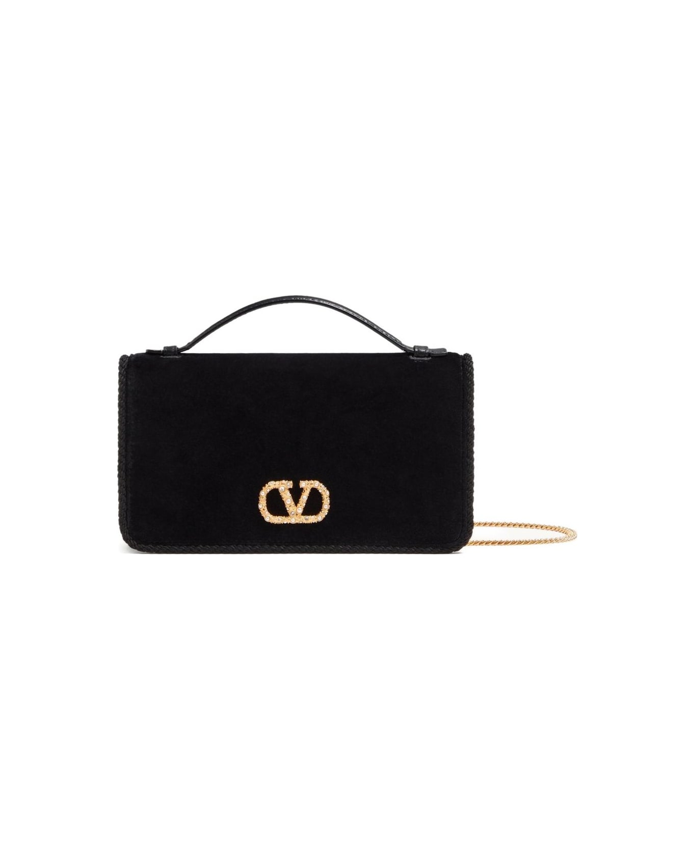 Valentino Garavani Vlogo Signature Velvet Wallet On Chain - Black