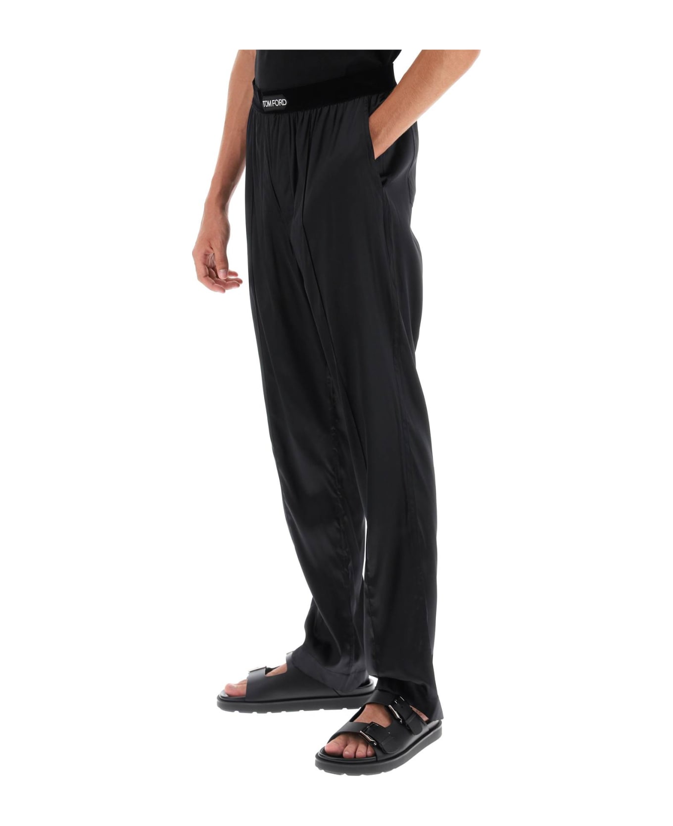 Tom Ford Logo Waist Satin Pajama Trousers - NERO (Black) ボトムス