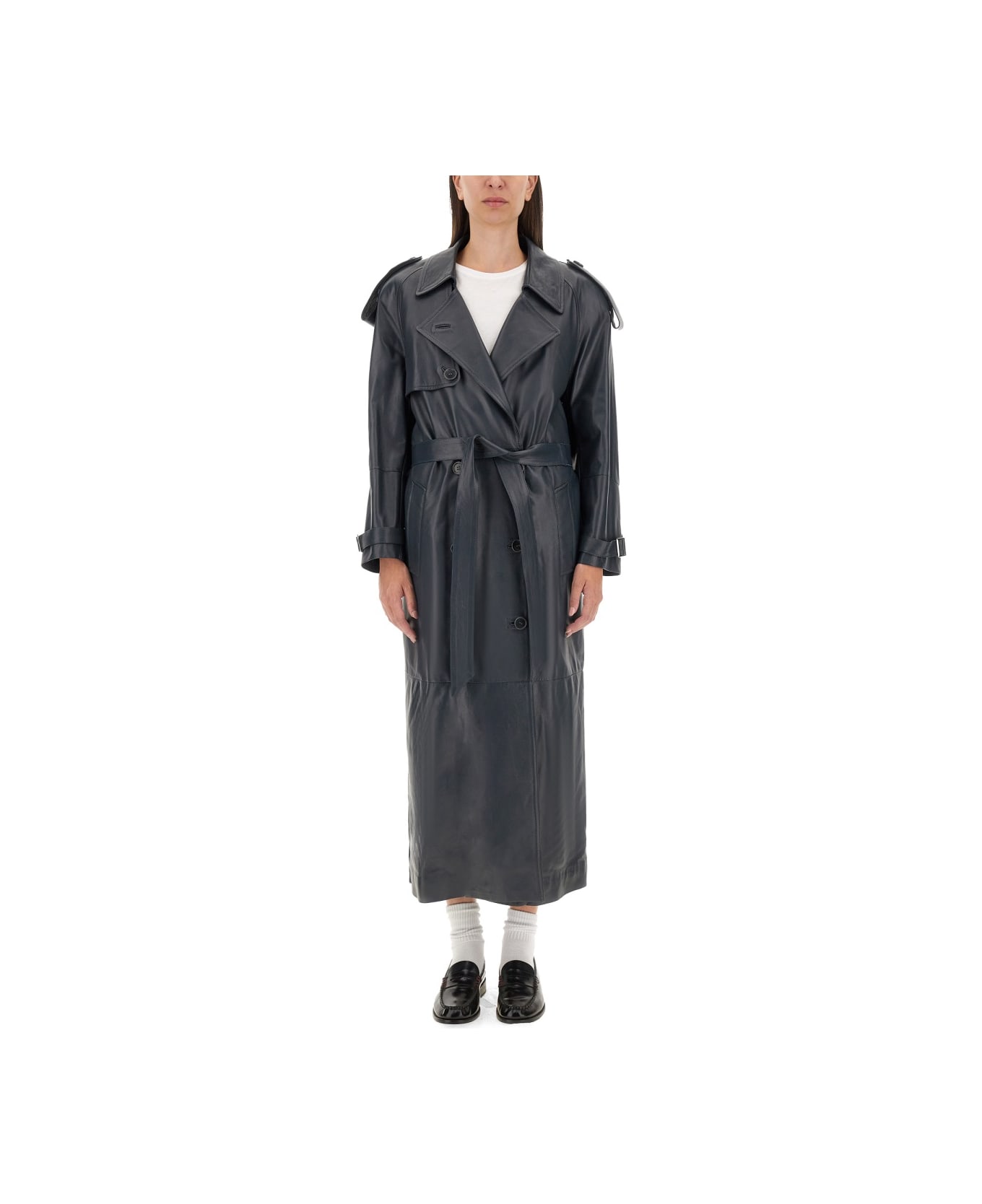 Salvatore Santoro Leather Trench Coat - GREY