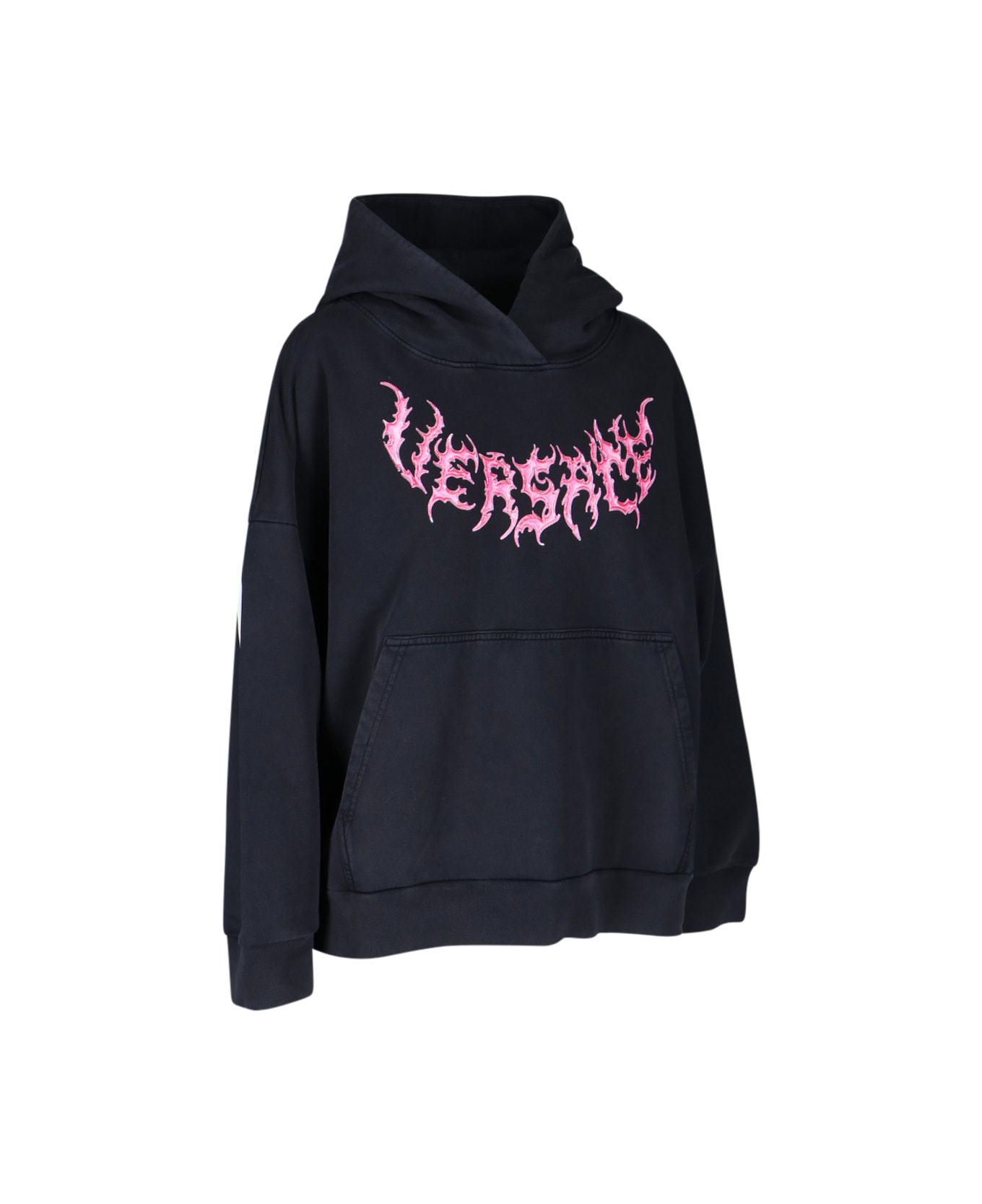 Versace Hooded Sweatshirt With Logo - Black フリース