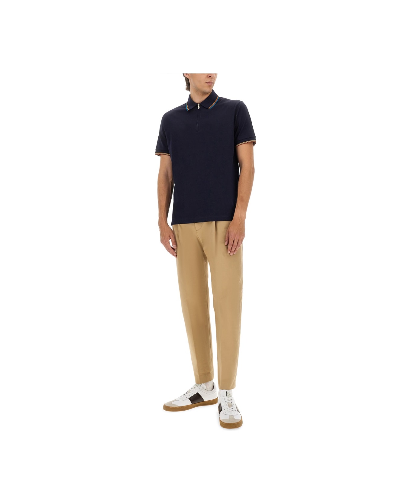 Paul Smith Cotton Polo Shirt With Zipper - BLUE
