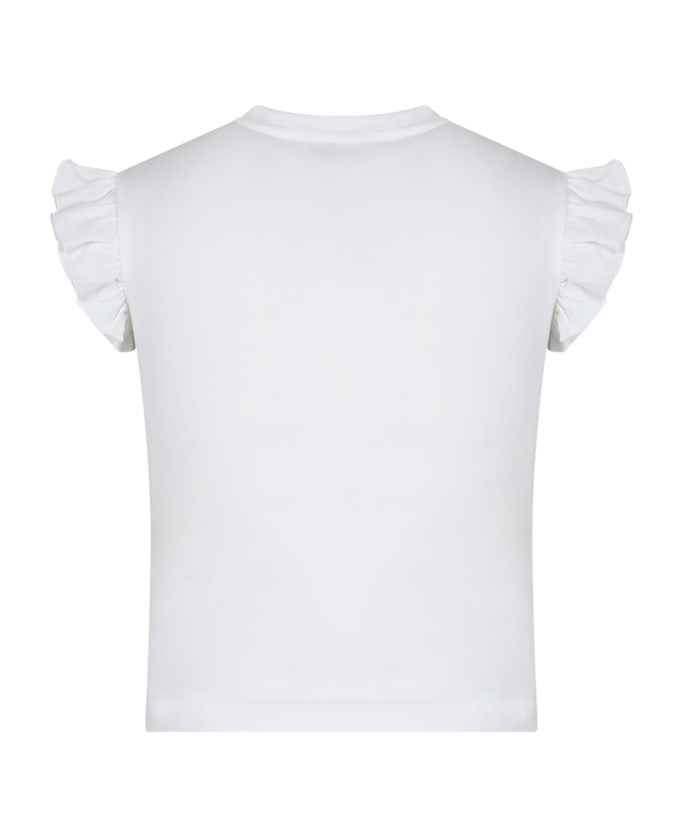 Simonetta White T-shirt For Baby Girl With Roses - White Tシャツ＆ポロシャツ