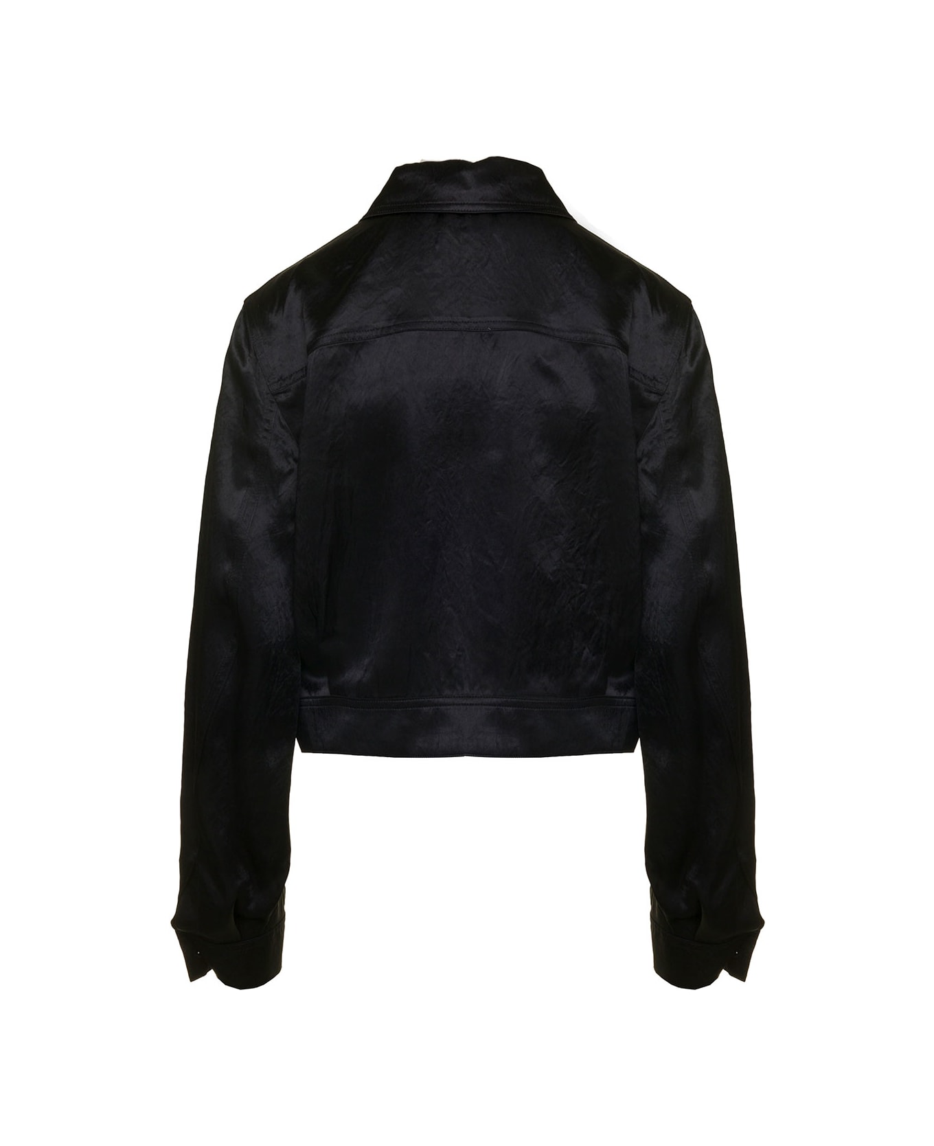 Theory Black Cropped Shirt With Buttons In Satin Fabric Woman - Nero