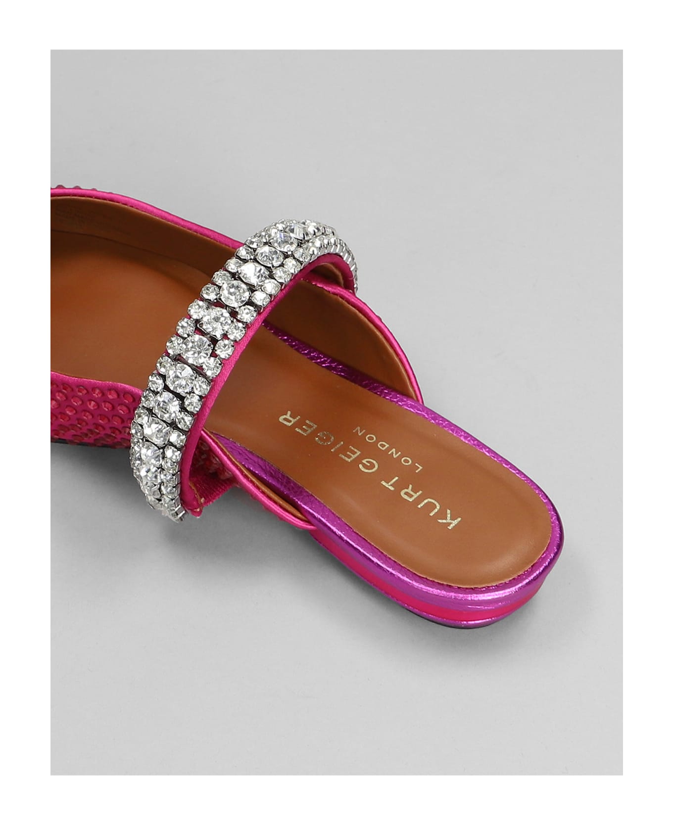 Kurt Geiger Princely Crystals Slipper-mule In Fuxia Satin - fuxia