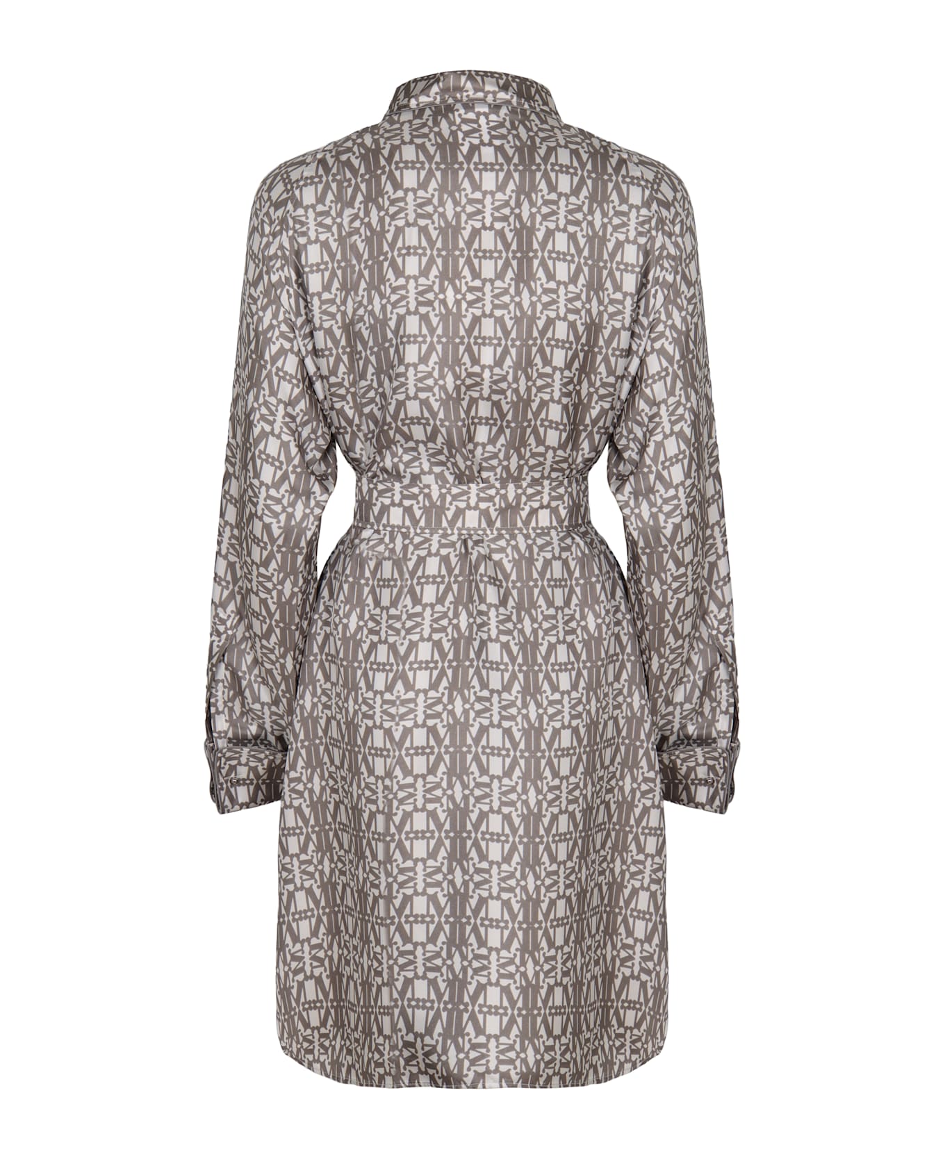 Max Mara Printed Silk Chemisier Dress - grey