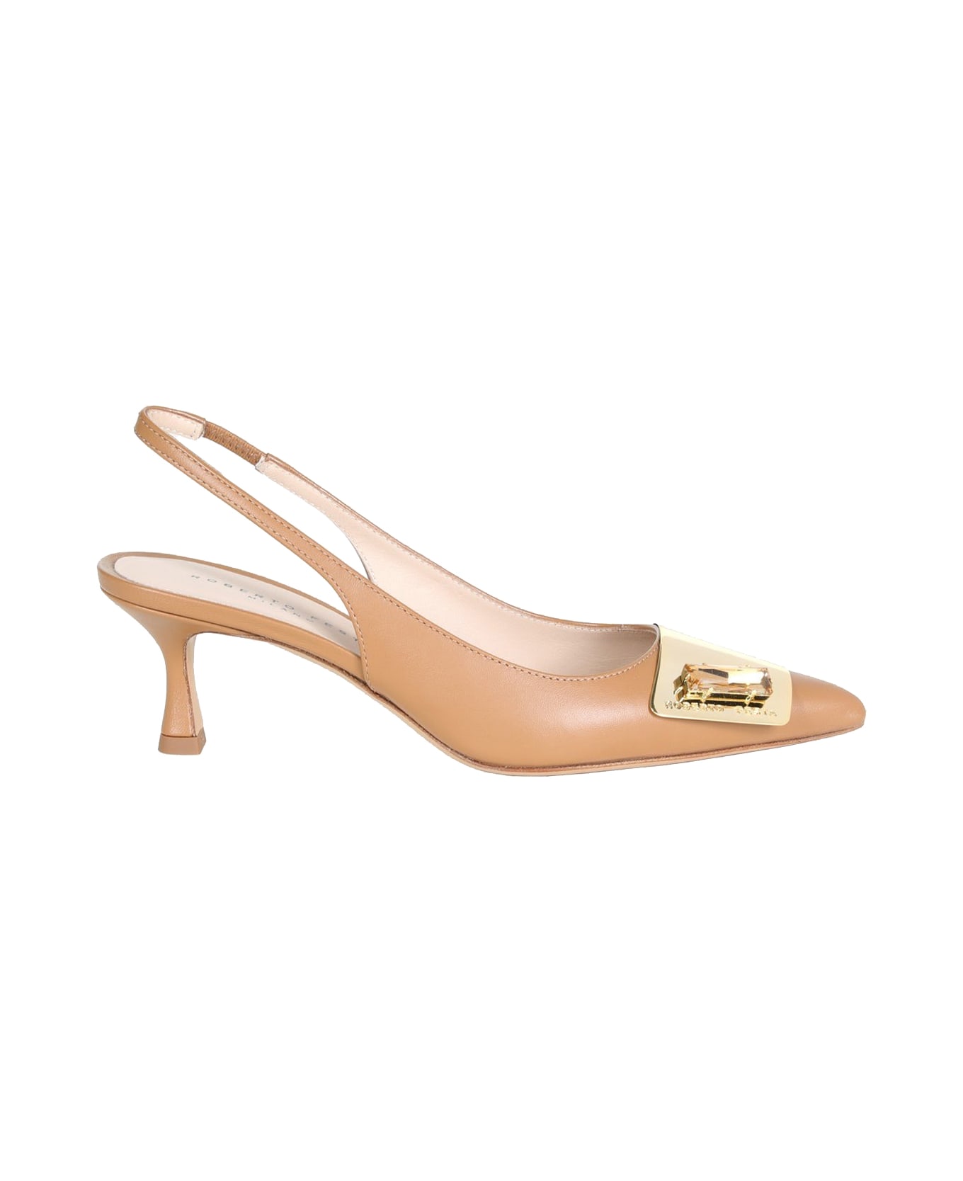 Roberto Festa Chanel Slingback In Softy Camel With Plaque Accessory - CAMEL