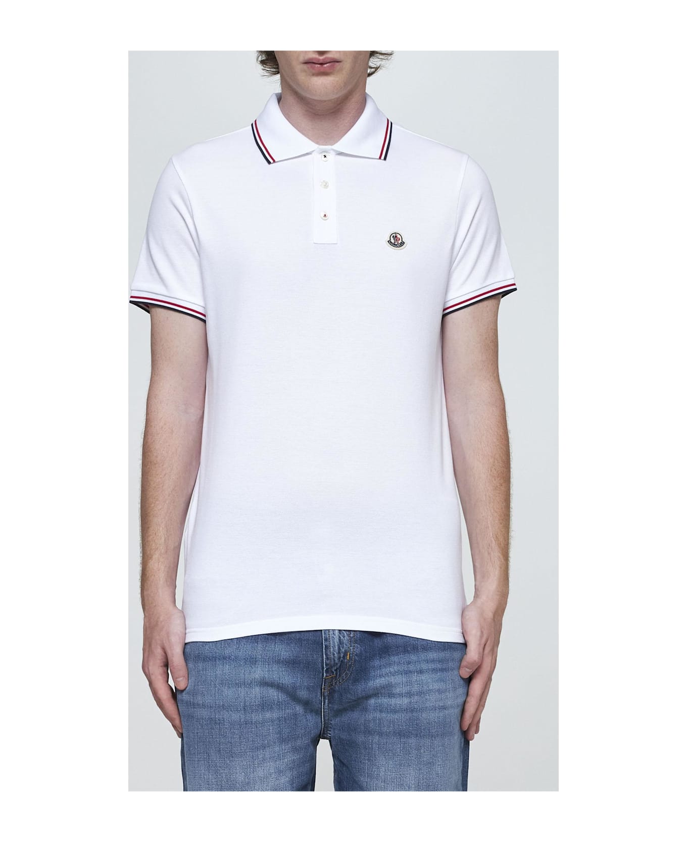 Moncler Logo-patch Cotton Polo Shirt - Bianco