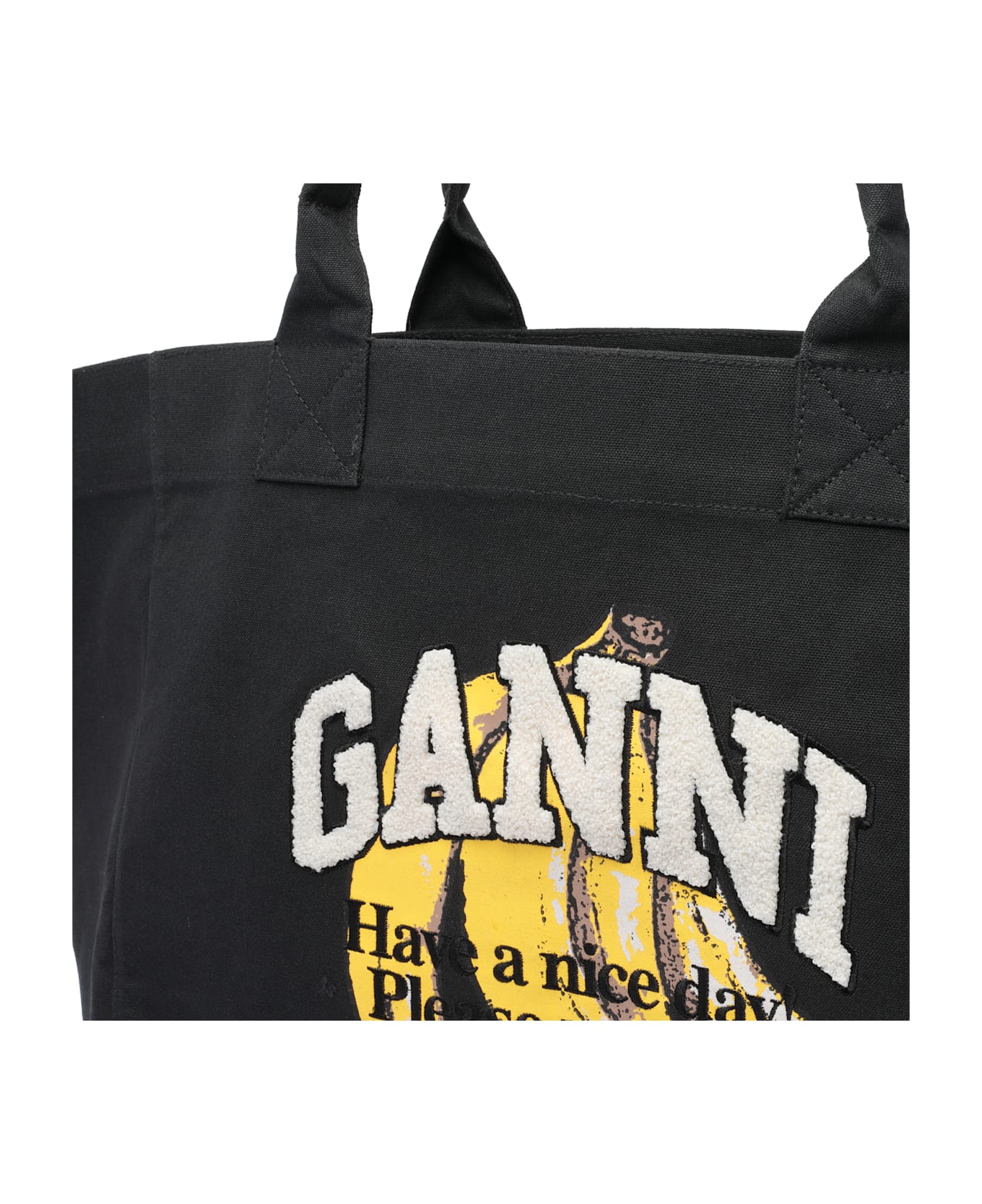 Ganni Shopper Xxl Banana Print Bag - Black