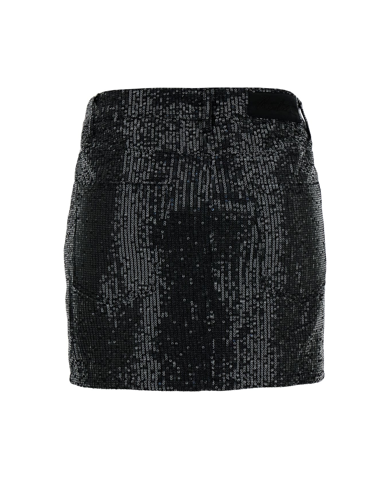 Rotate by Birger Christensen Black Mini-skirt With All-over Paillettes And Logo Patch In Cotton Woman スカート