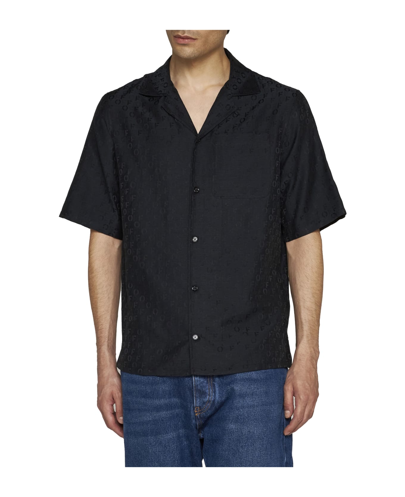 Off-White Silk-cotton Short Sleeve Shirt - Black No C