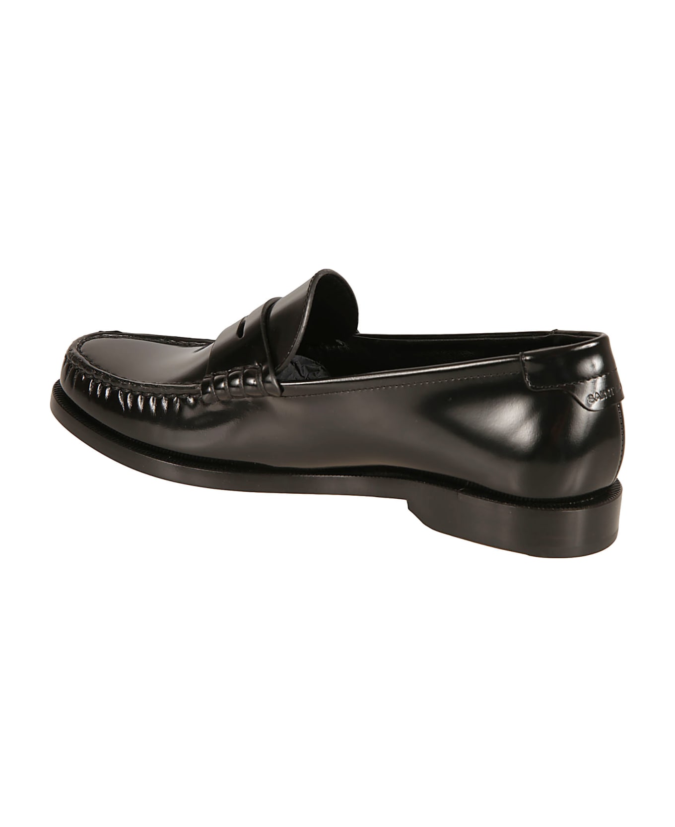 Saint Laurent Logo Plaque Applique Loafers - Black フラットシューズ