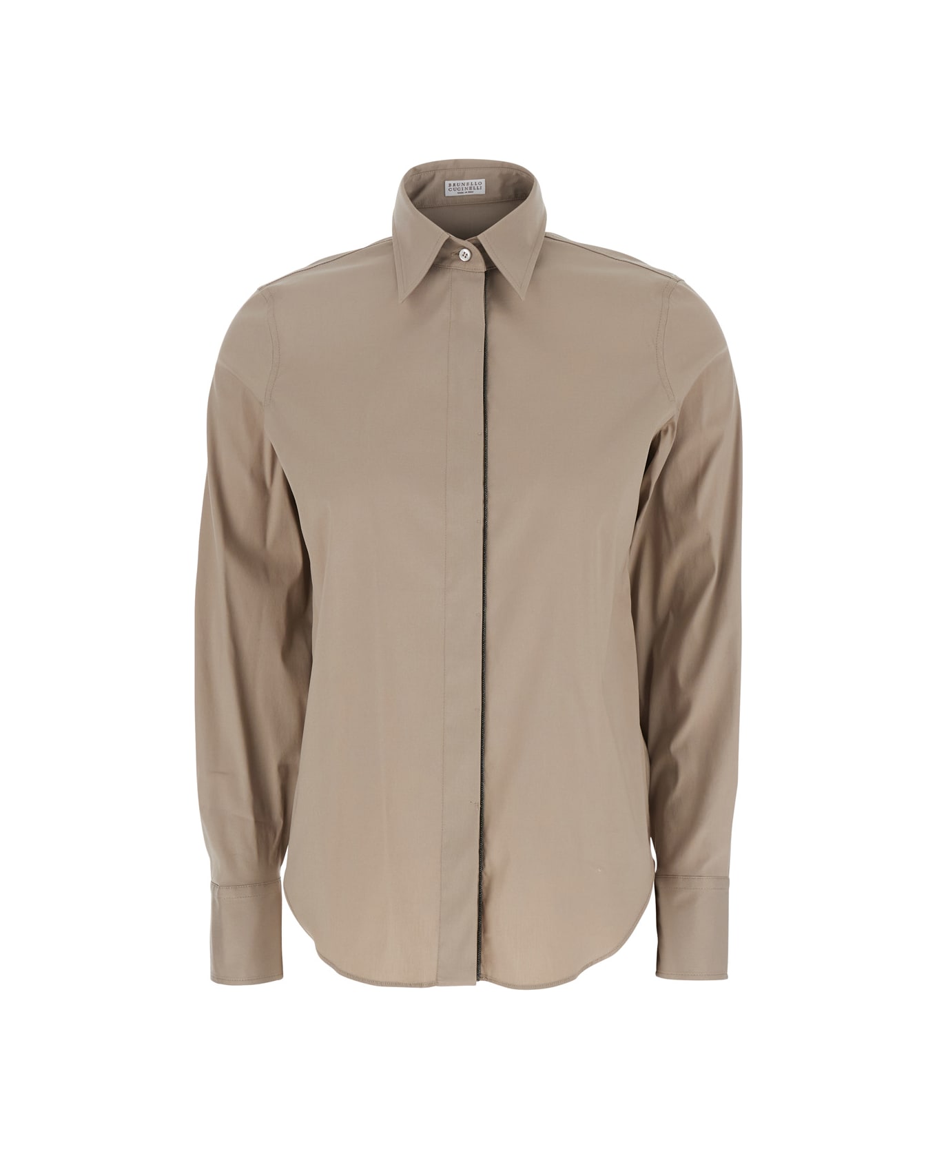 Brunello Cucinelli Beige Shirt With Classic Collar And Monil Detail On The Front N Cotton Blend Woman - Brown Freddo
