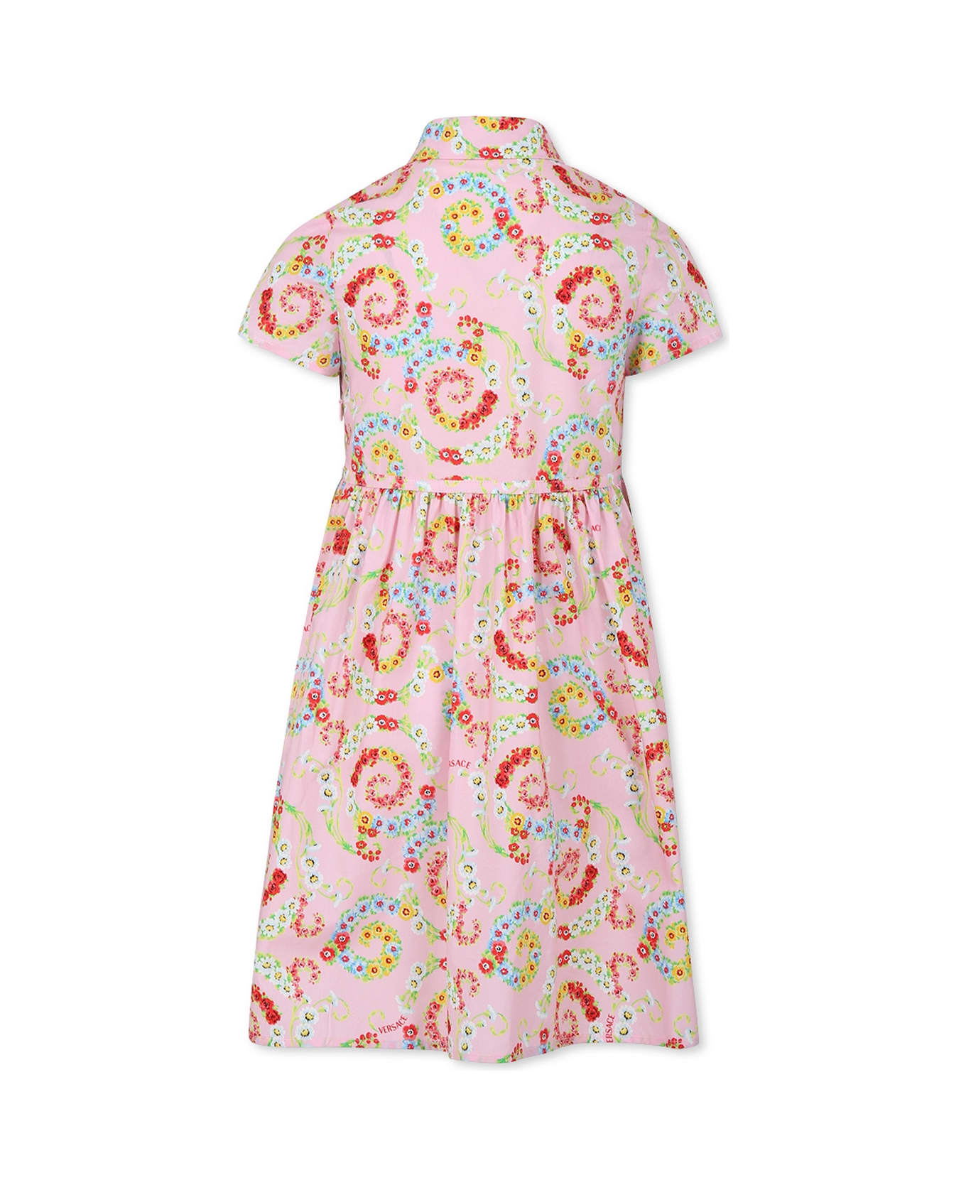 Versace Pink Dress For Girl With Floral Swirl - Pink