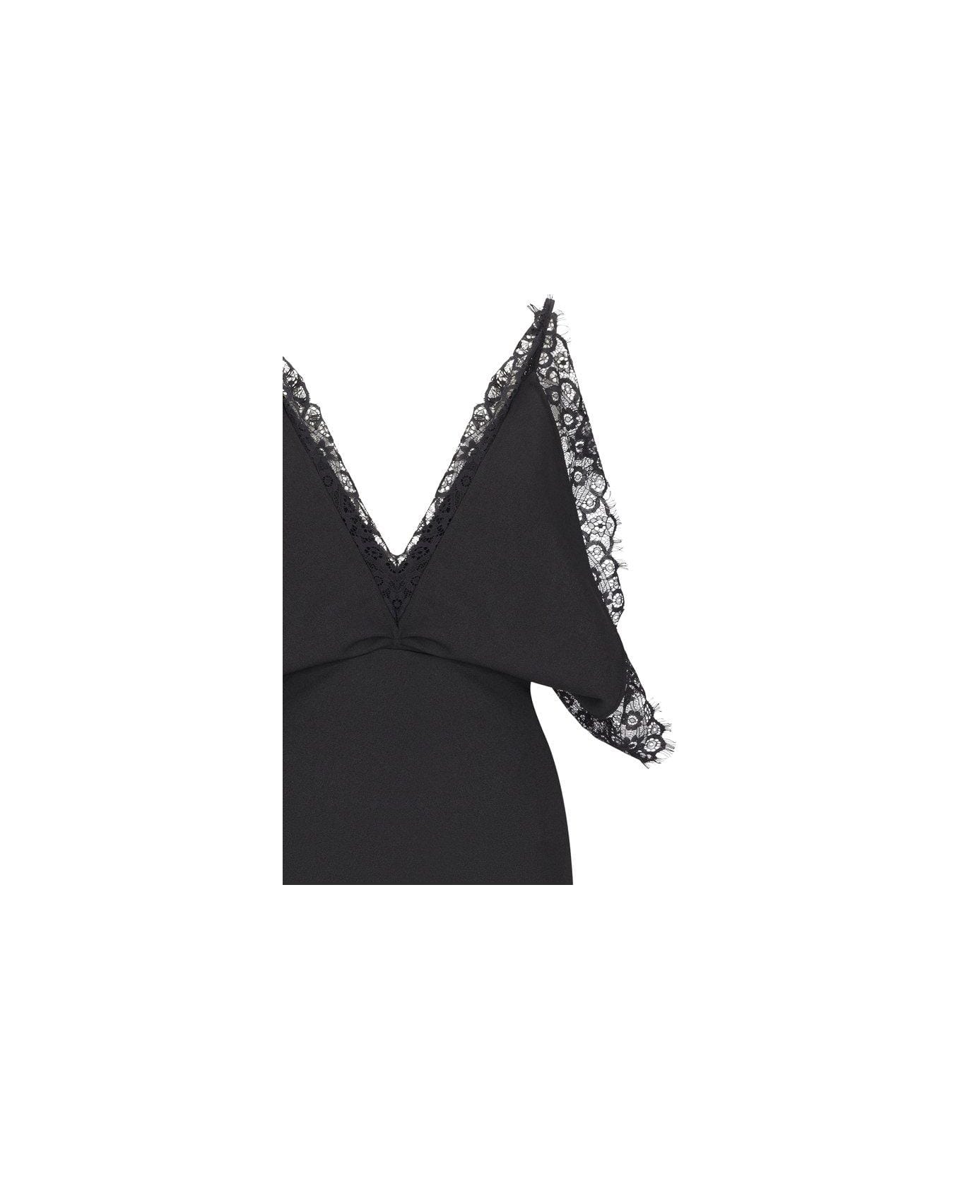 The Attico Chantilly Lace Crepe Mini Dress - Black
